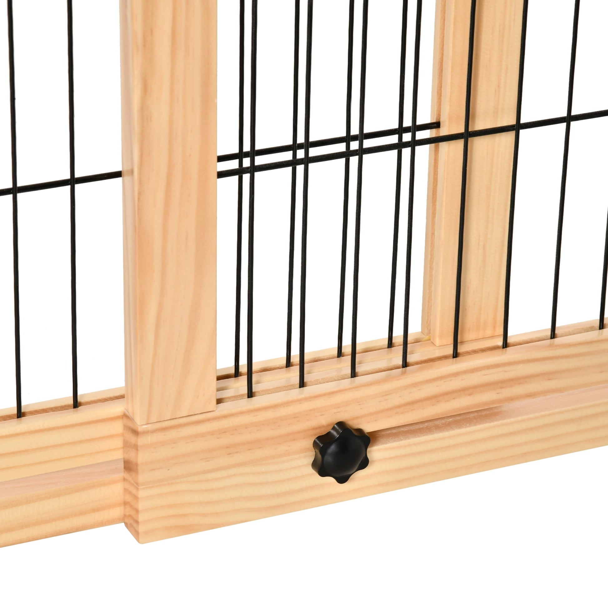 Freestanding Dog Gate, Foldable Pet Fence, Indoor Wood Barrier, Stair Gate with Support Feet, for Doorway, Hallway, Small and Medium Dogs, 69H x 104-183 cm, Natural Wood Finish