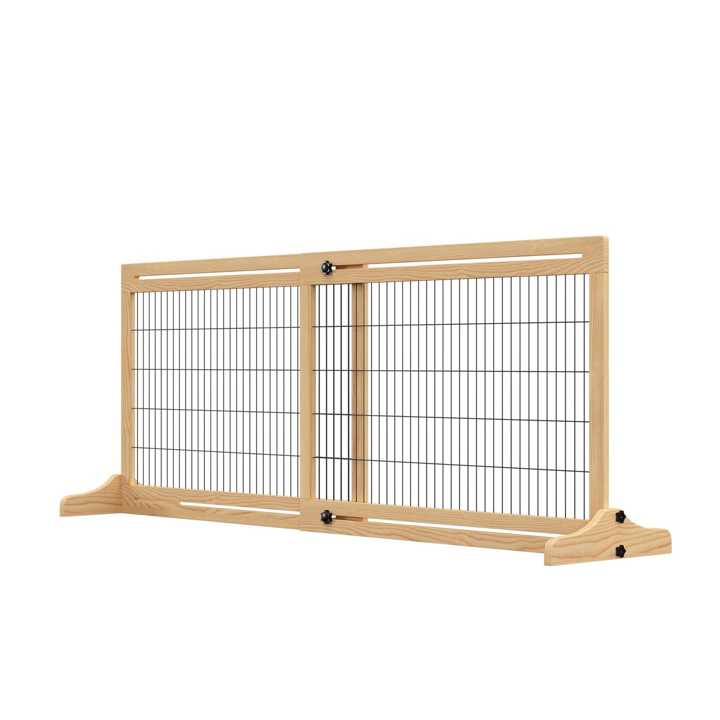 Freestanding Dog Gate, Foldable Pet Fence, Indoor Wood Barrier, Stair Gate with Support Feet, for Doorway, Hallway, Small and Medium Dogs, 69H x 104-183 cm, Natural Wood Finish
