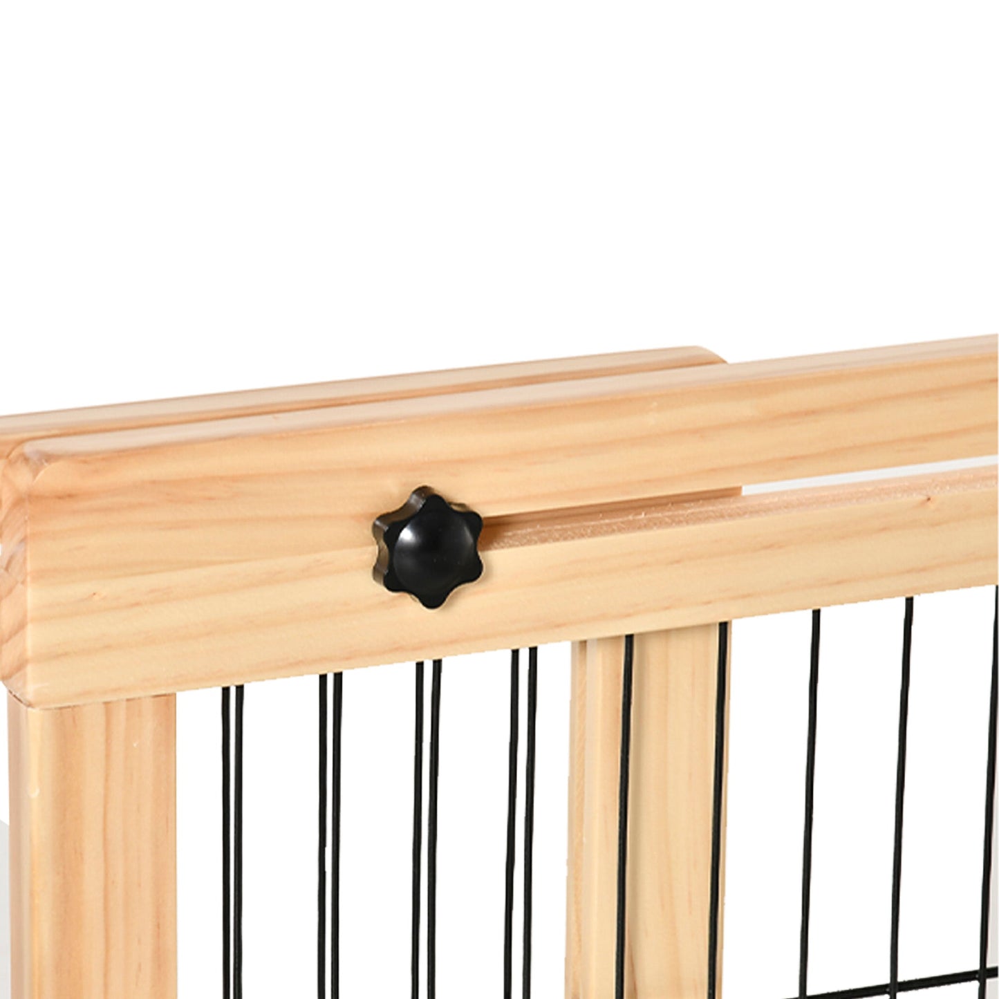 Freestanding Dog Gate, Foldable Pet Fence, Indoor Wood Barrier, Stair Gate with Support Feet, for Doorway, Hallway, Small and Medium Dogs, 69H x 104-183 cm, Natural Wood Finish