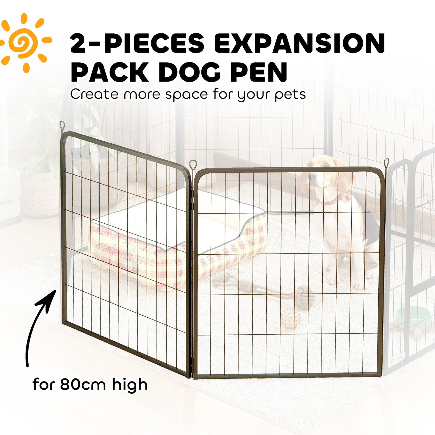 Dog Pen, 2 Panel Puppy Pen, Portable, Detachable, For Medium Dogs, 60cm Tall, Black
