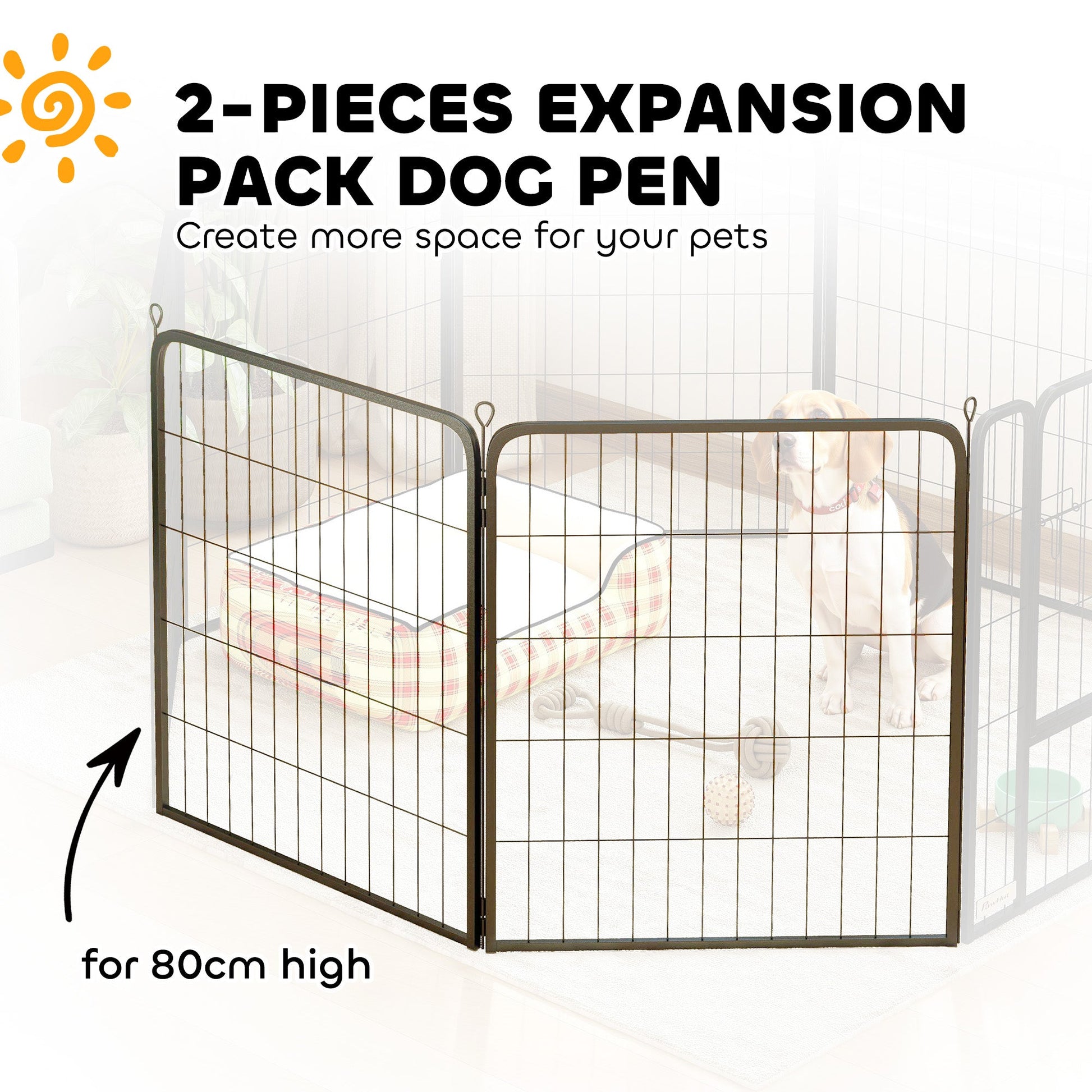 Dog Pen, 2 Panel Puppy Pen, Portable, Detachable, For Medium Dogs, 60cm Tall, Black