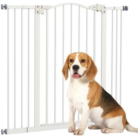 Pressure Fit Dog Stair Gate No Drilling Safety Gate Auto Close for Doorways, Hallways, 74-100cm Adjustable, 94cm Tall, White