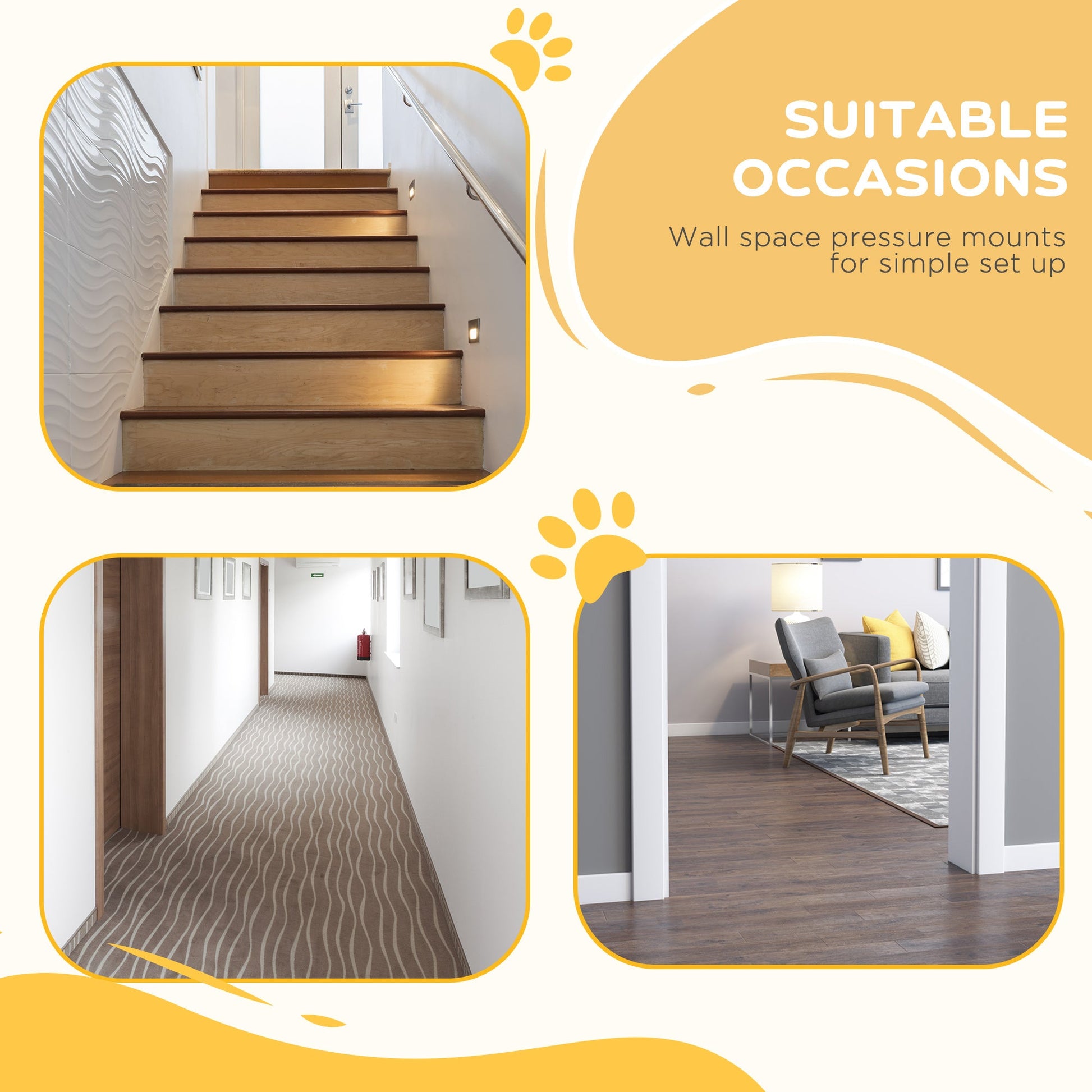 Pressure Fit Dog Stair Gate No Drilling Safety Gate Auto Close for Doorways, Hallways, 74-100cm Adjustable, 94cm Tall, White