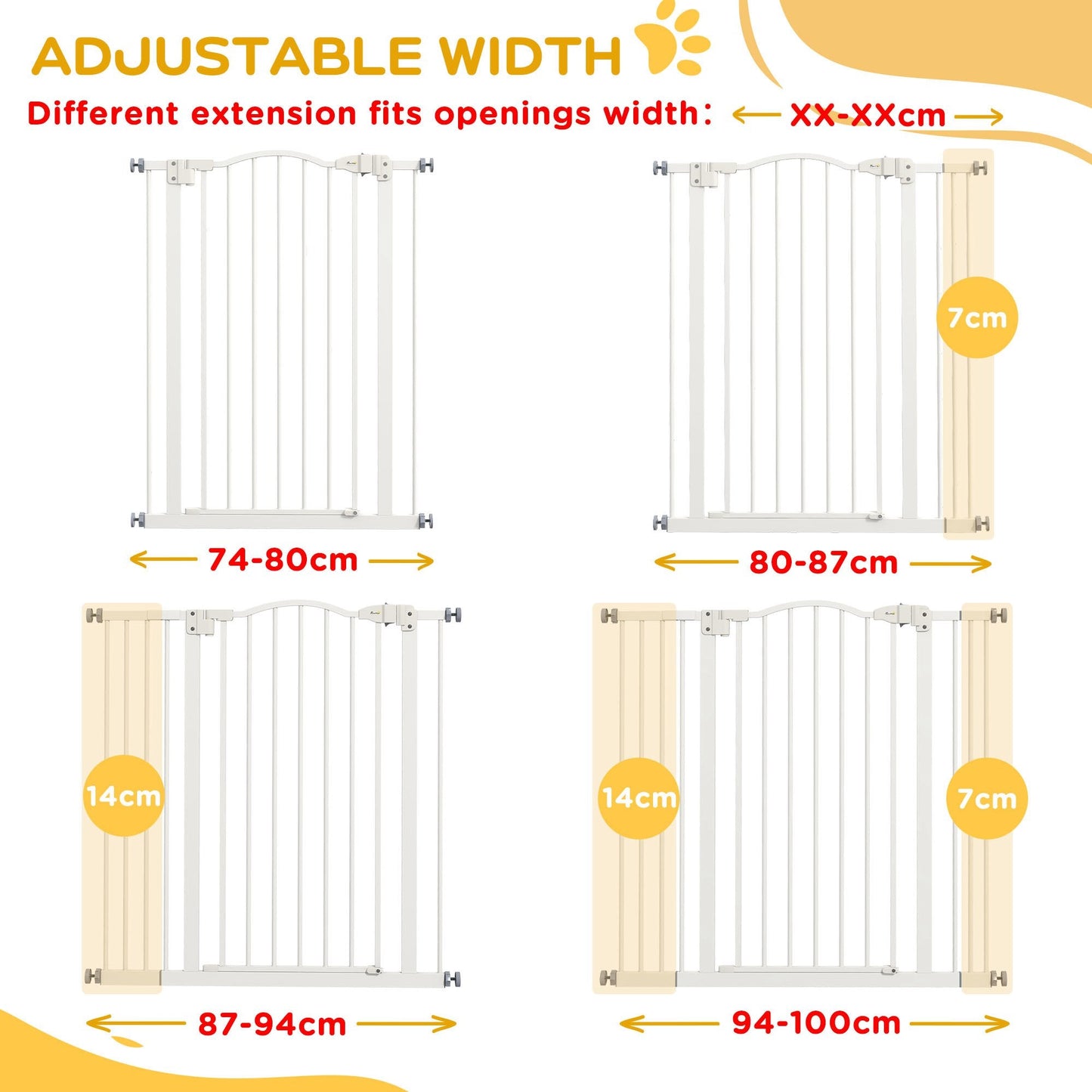 Pressure Fit Dog Stair Gate No Drilling Safety Gate Auto Close for Doorways, Hallways, 74-100cm Adjustable, 94cm Tall, White