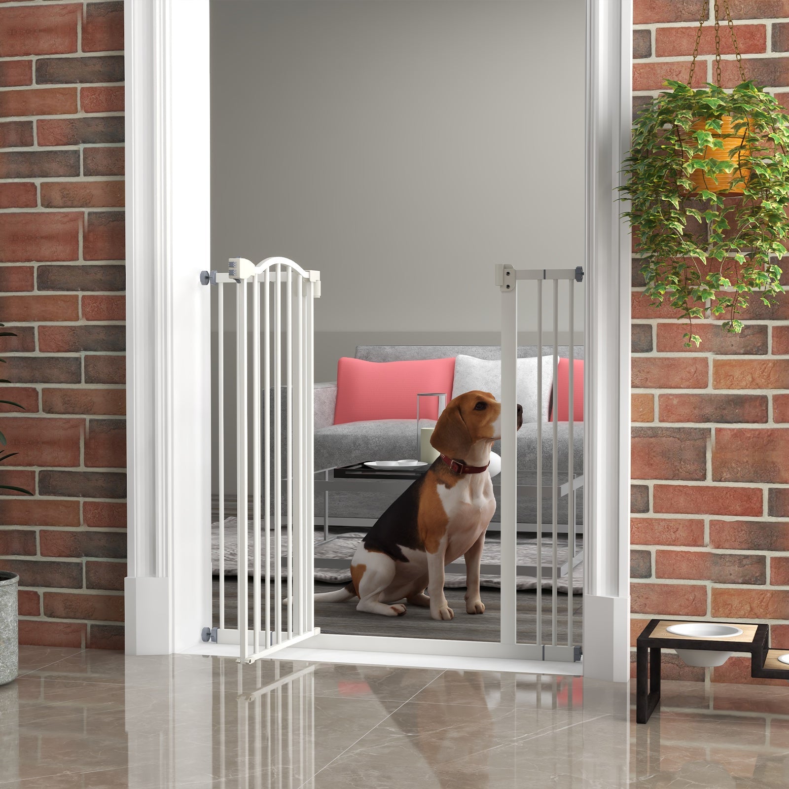 Pressure Fit Dog Stair Gate No Drilling Safety Gate Auto Close for Doorways, Hallways, 74-100cm Adjustable, 94cm Tall, White