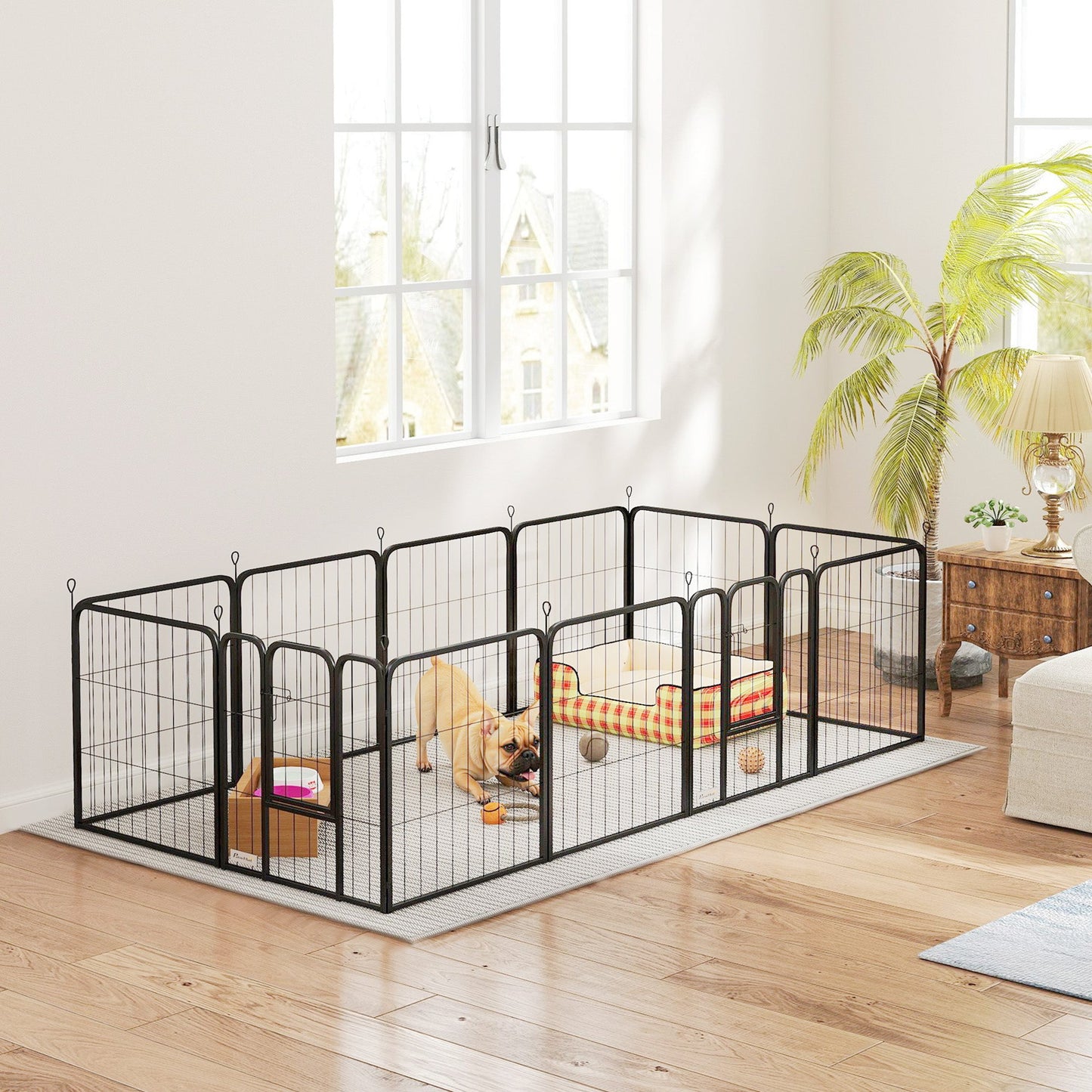 Dog Pen, 12 Panel Puppy Pen, Steel Dog Playpen, for Small Breeds, 60cm Tall, Black