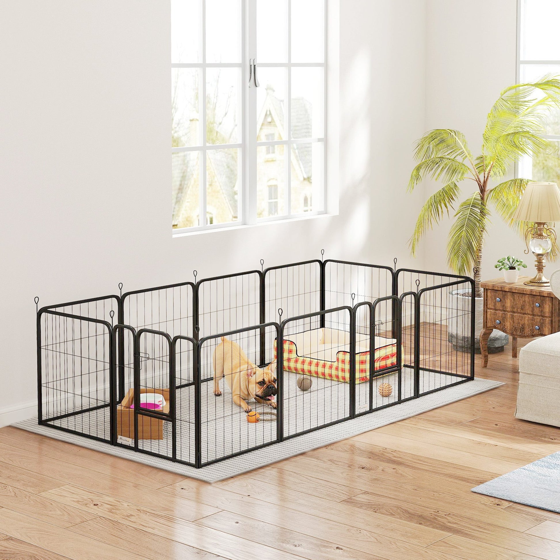 Dog Pen, 12 Panel Puppy Pen, Steel Dog Playpen, for Small Breeds, 60cm Tall, Black