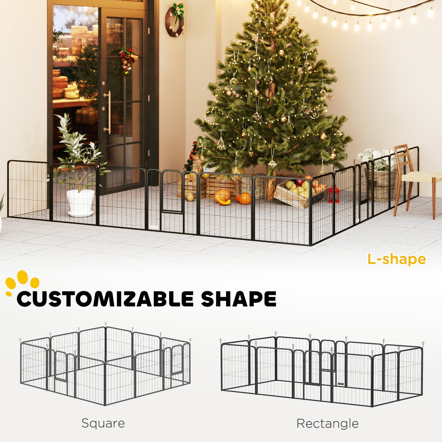 Dog Pen, 12 Panel Puppy Pen, Steel Dog Playpen, for Small Breeds, 60cm Tall, Black