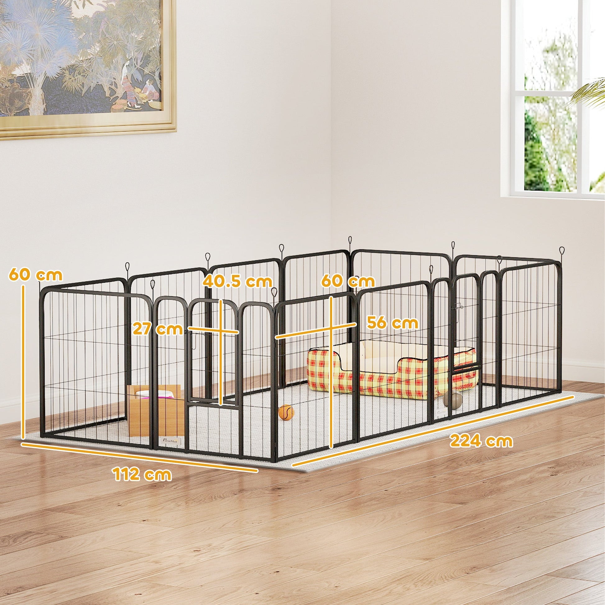 Dog Pen, 12 Panel Puppy Pen, Steel Dog Playpen, for Small Breeds, 60cm Tall, Black