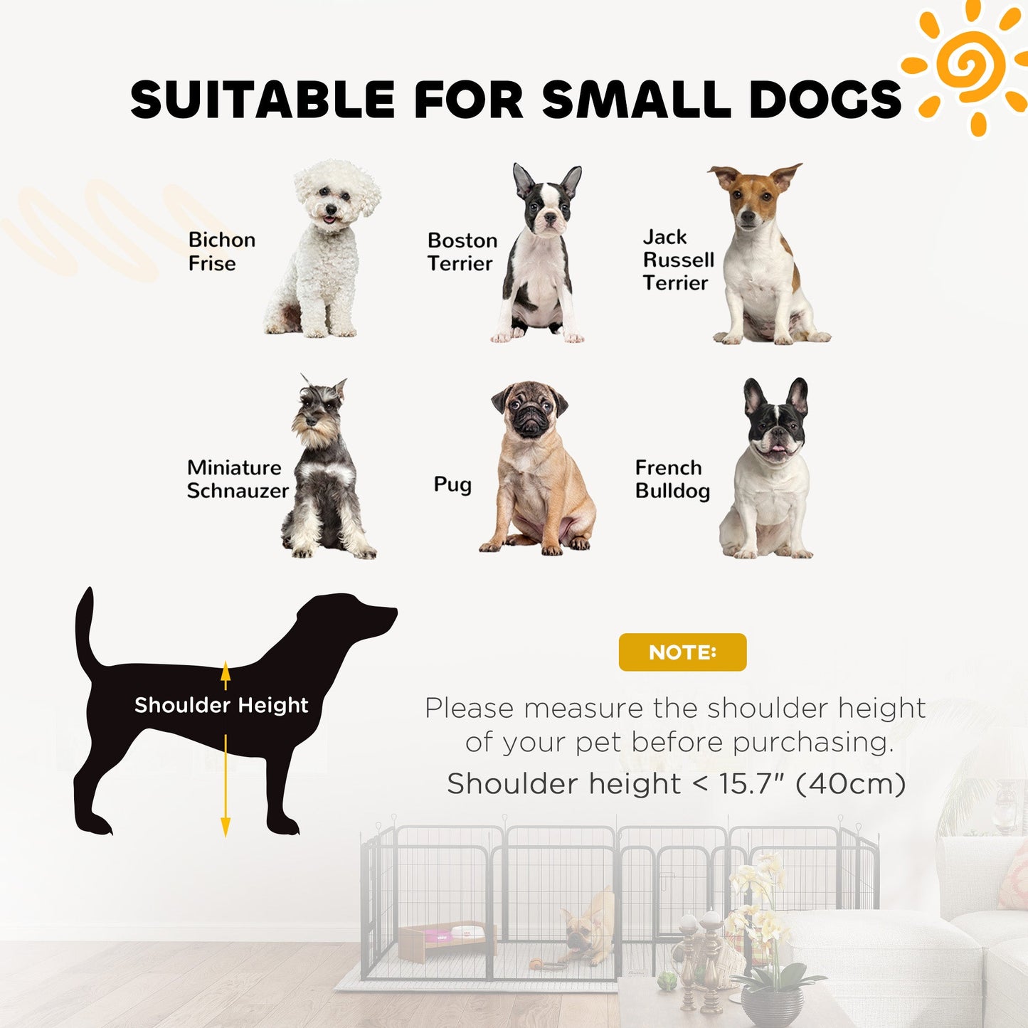 Dog Pen, 12 Panel Puppy Pen, Steel Dog Playpen, for Small Breeds, 60cm Tall, Black