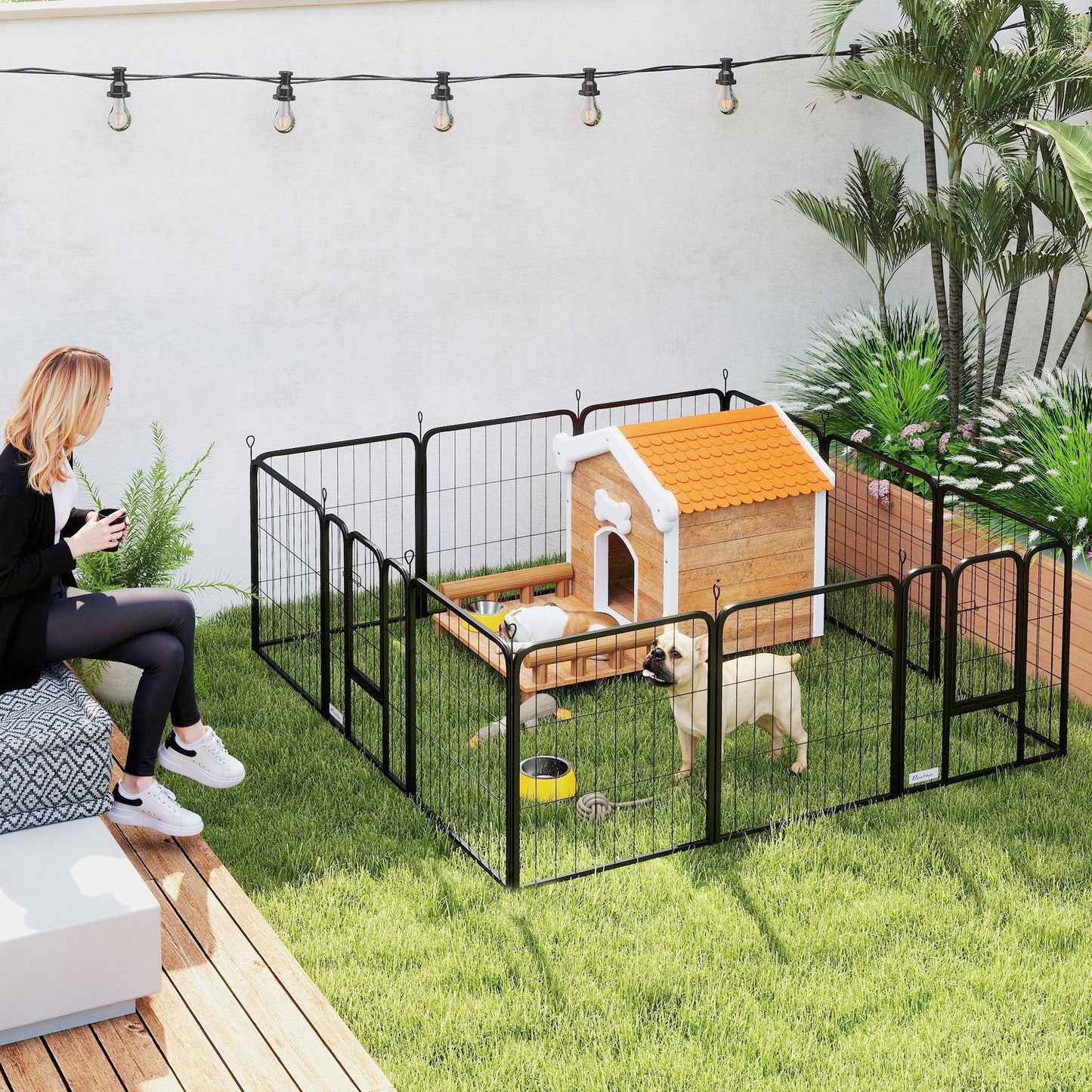 Dog Pen, 12 Panel Puppy Pen, Steel Dog Playpen, for Small Breeds, 60cm Tall, Black