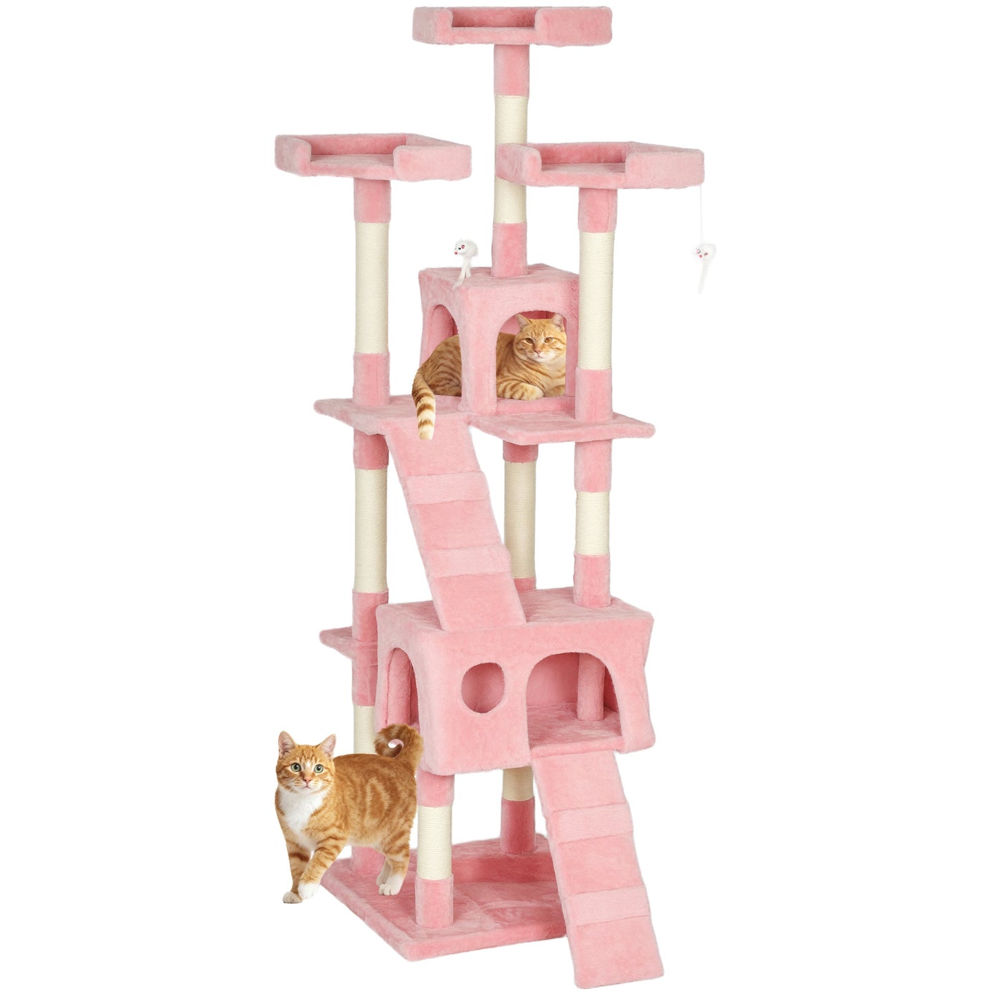 Large Cat Tree, 173 cm Cat Tower with 10 Scratching Posts, 3 Perches, 2 Condos, 1 Ramp, Kitty Climbing Tower, Activity Centre House  for Indoor Kittens, Pink