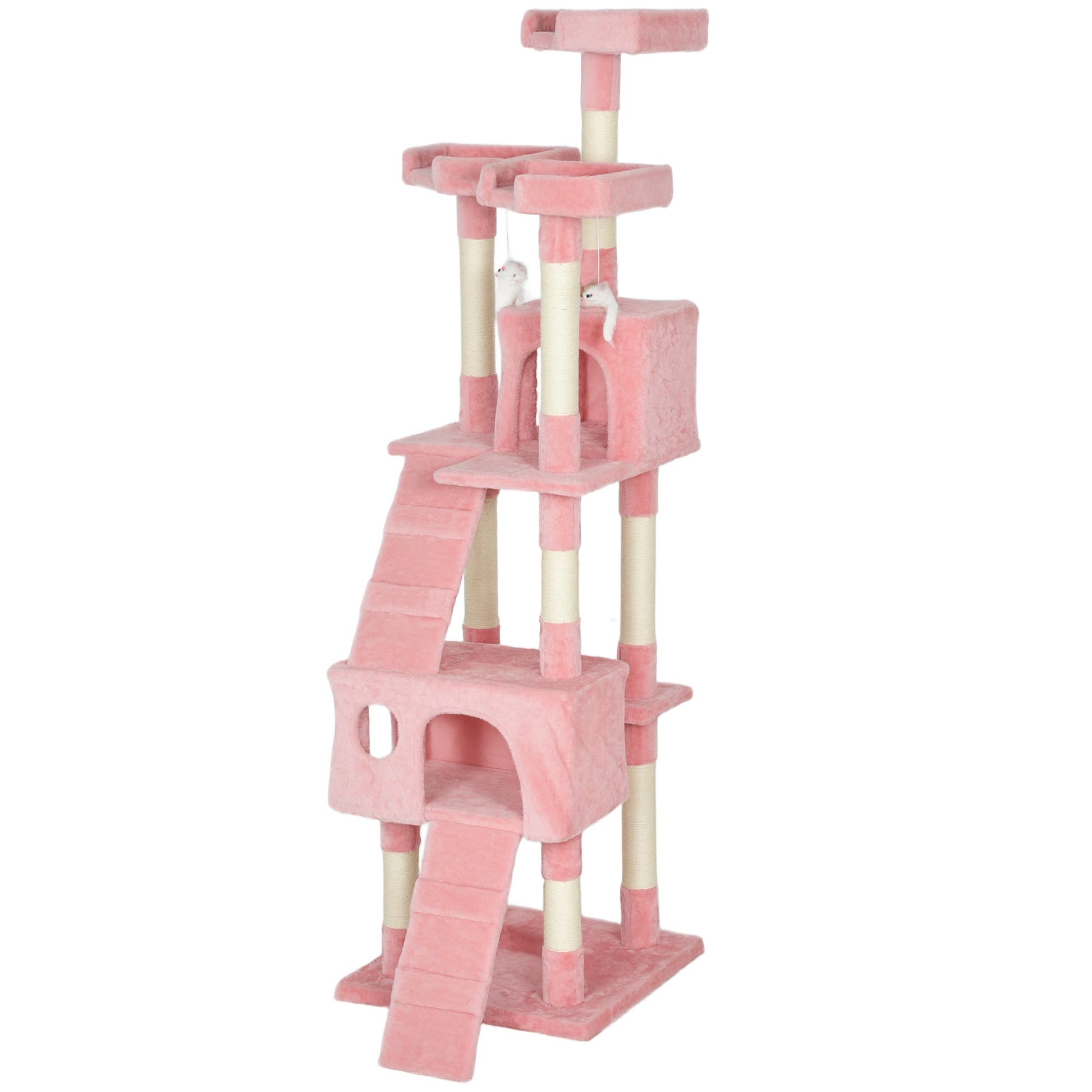 Large Cat Tree, 173 cm Cat Tower with 10 Scratching Posts, 3 Perches, 2 Condos, 1 Ramp, Kitty Climbing Tower, Activity Centre House  for Indoor Kittens, Pink