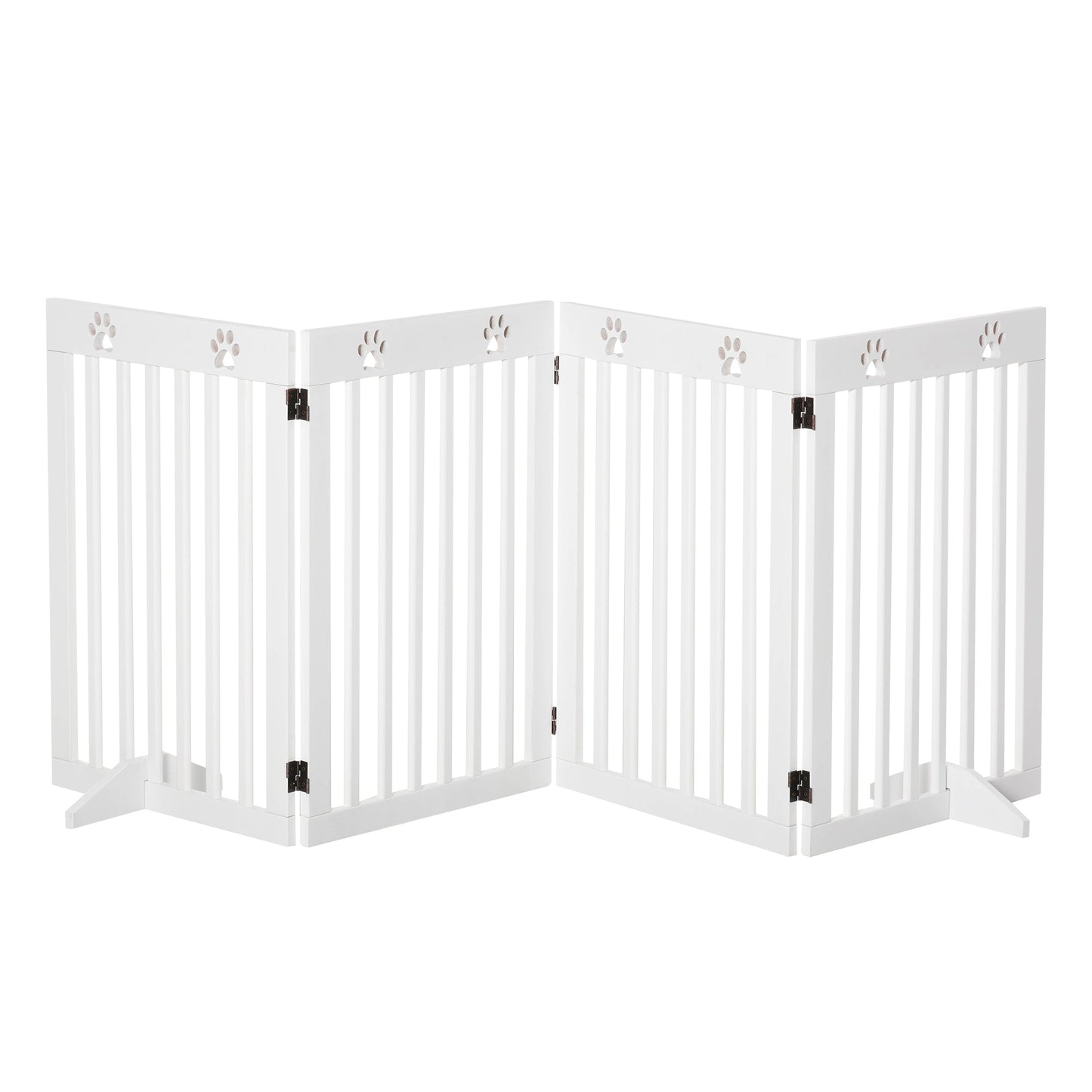 Freestanding Pet Gate 4 Panel Dog Barrier Folding Safety Fence with Support Feet up to 204cm Long 75cm Tall for Doorway Stairs, White