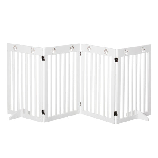 Freestanding Pet Gate 4 Panel Dog Barrier Folding Safety Fence with Support Feet up to 204cm Long 75cm Tall for Doorway Stairs, White