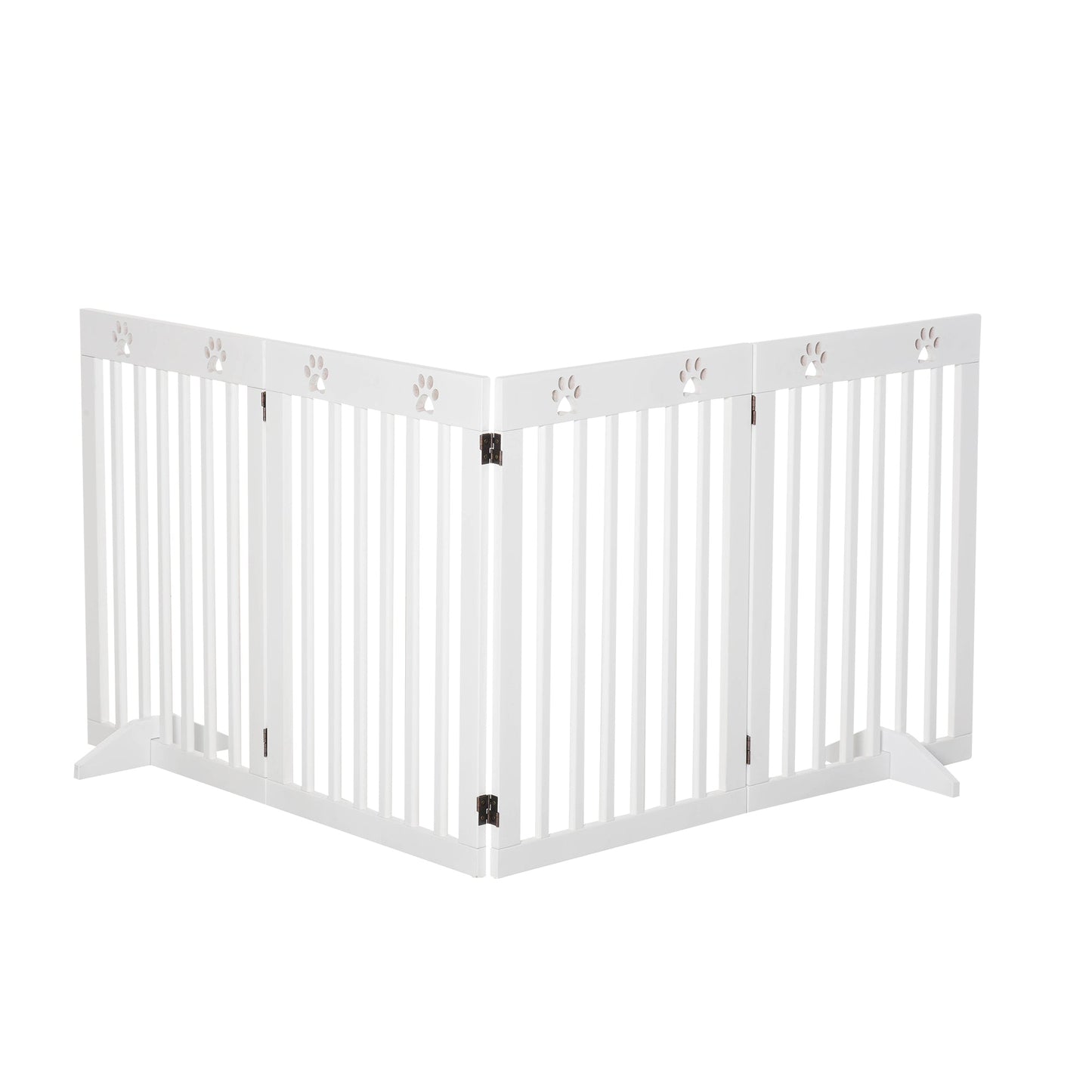 Freestanding Pet Gate 4 Panel Dog Barrier Folding Safety Fence with Support Feet up to 204cm Long 75cm Tall for Doorway Stairs, White