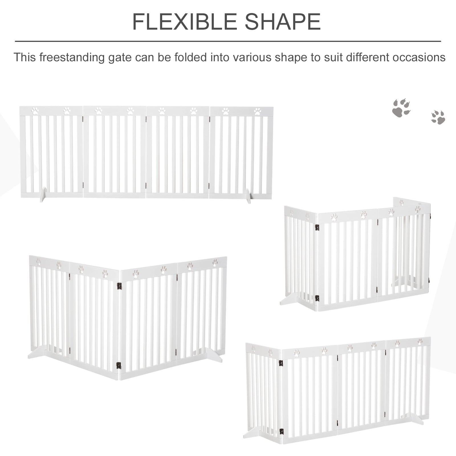 Freestanding Pet Gate 4 Panel Dog Barrier Folding Safety Fence with Support Feet up to 204cm Long 75cm Tall for Doorway Stairs, White