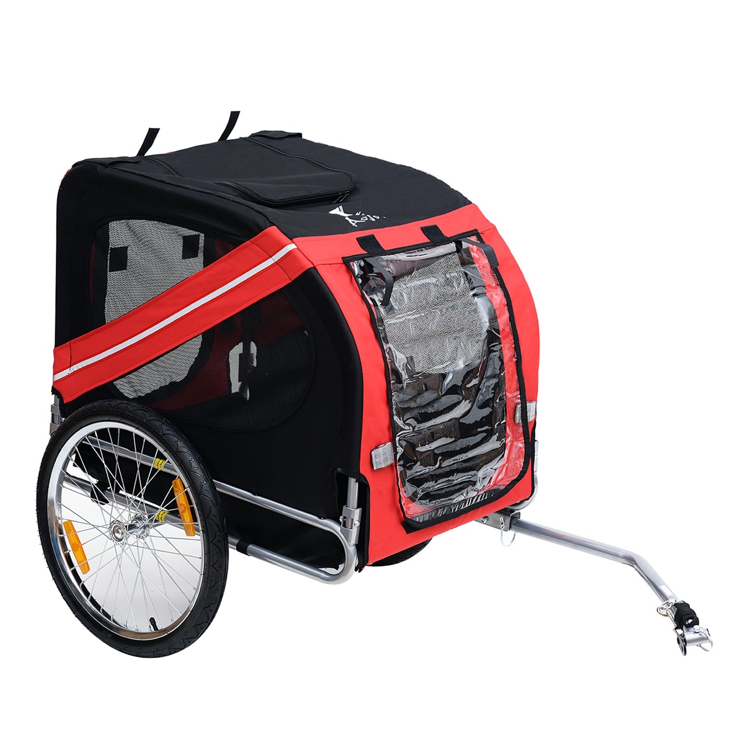 Folding Dog Bike Trailer Pet Cart Carrier for Bicycle Travel with Hitch Coupler in Steel Frame - Red & Black