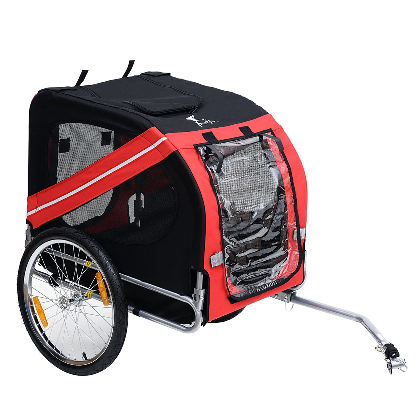 Folding Dog Bike Trailer Pet Cart Carrier for Bicycle Travel with Hitch Coupler in Steel Frame - Red & Black