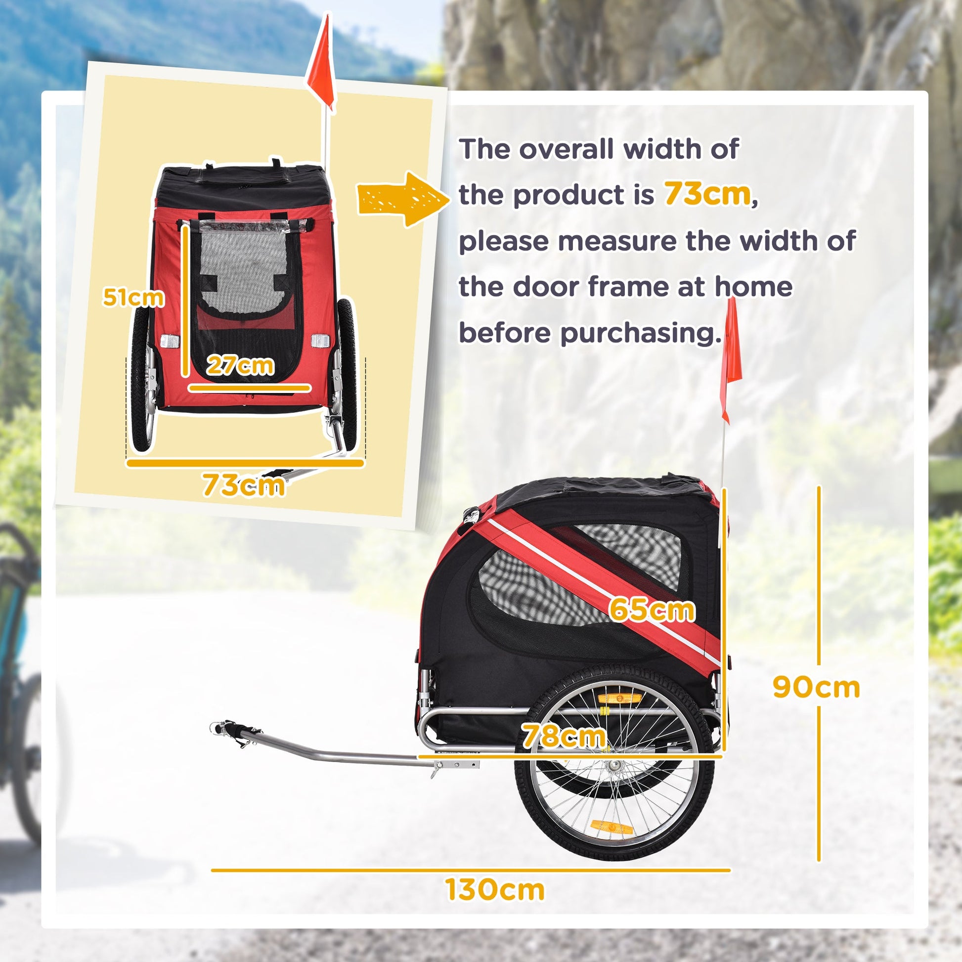 PawHut Folding Dog Bike Trailer Pet Cart Carrier for Bicycle Travel with Hitch Coupler in Steel Frame - Red & Black