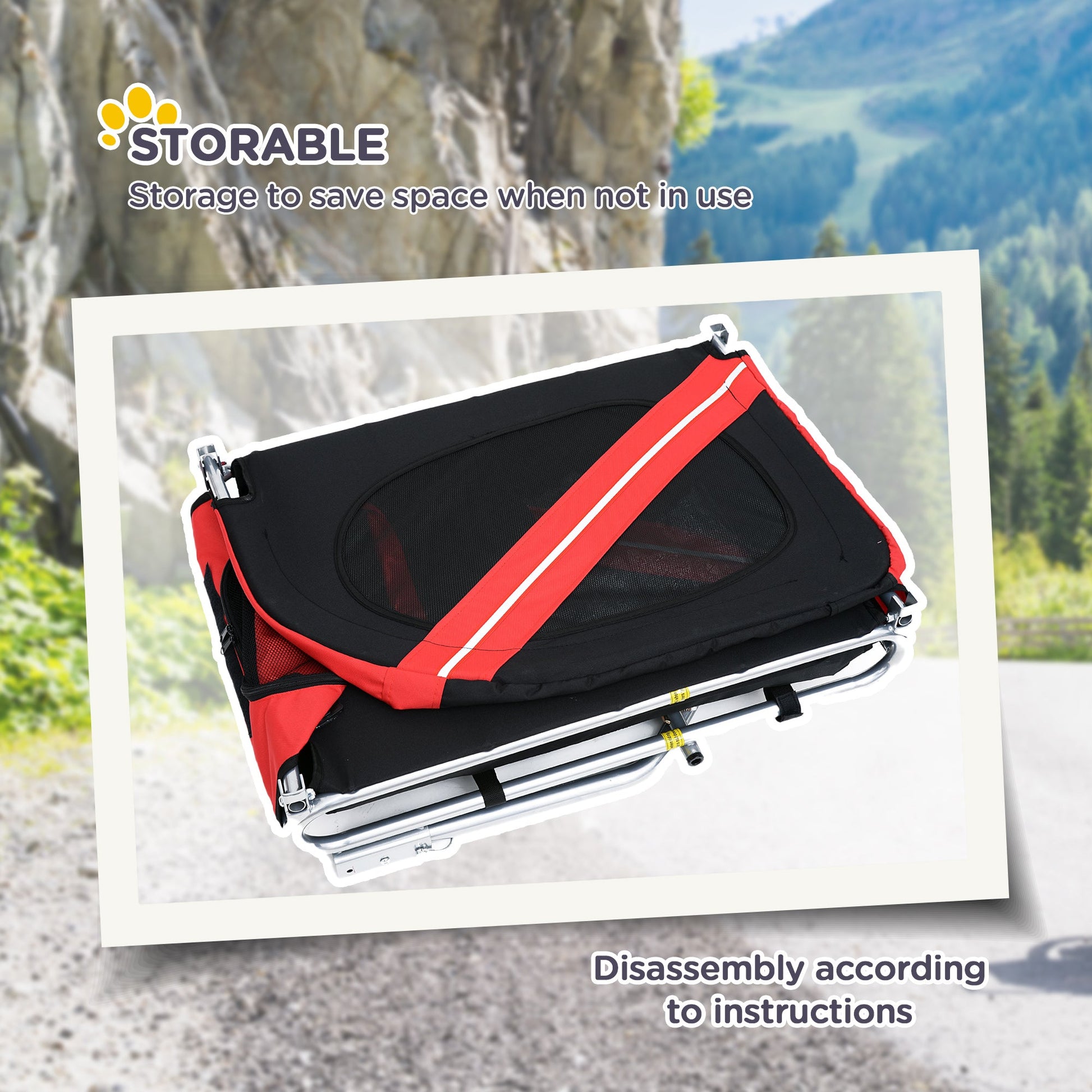 PawHut Folding Dog Bike Trailer Pet Cart Carrier for Bicycle Travel with Hitch Coupler in Steel Frame - Red & Black