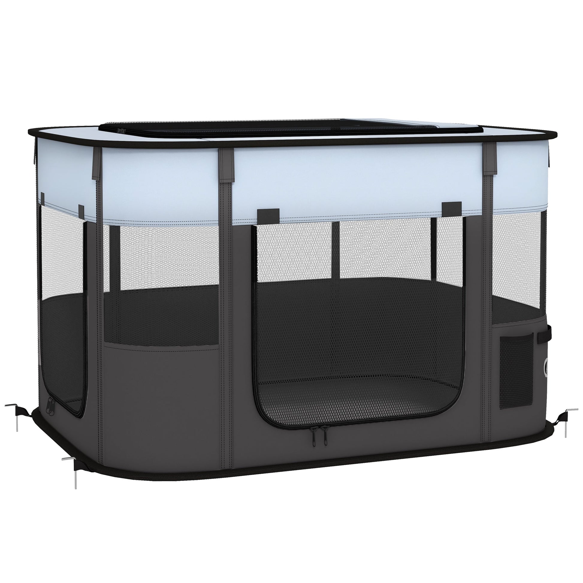 Dog Pen, Pet Playpen, Portable Foldable Dog Cat Playpen Soft Pet Cage with Storage Bag for Puppies, Rabbits, Kittens, Guinea Pigs, 84 x 64 x 53cm - Grey