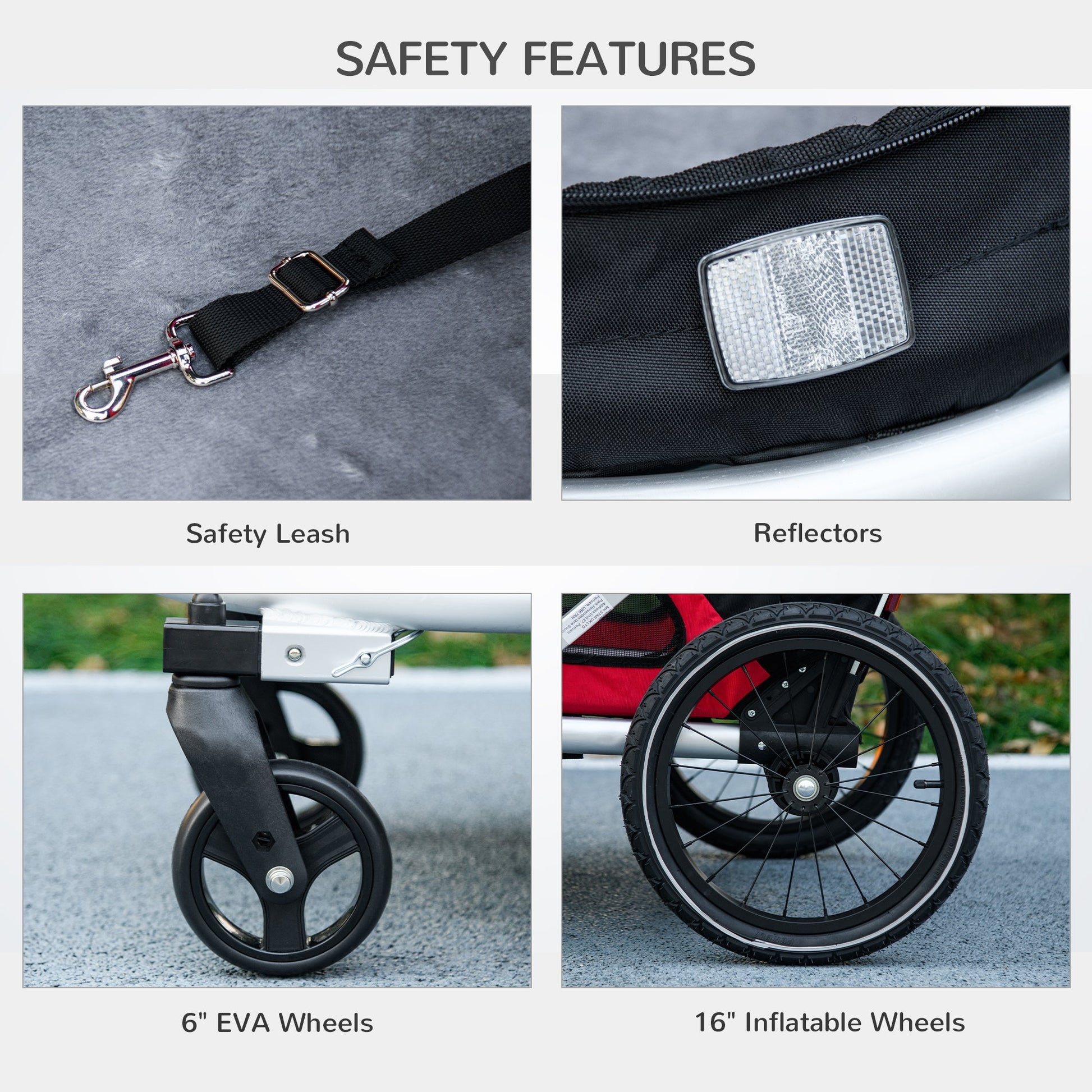 Dog Bike Trailer Dog Stroller 2 in 1 Foldable with Aluminium Frame, Quick-Release Wheels, Safety Leash, Anti-Slip Mat, Hitch Coupler, Reflectors, Flag, for Medium Dogs - Red