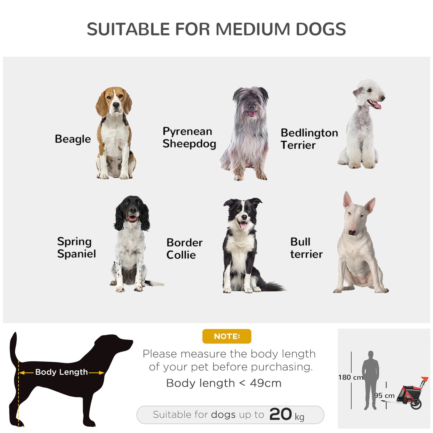 Dog Bike Trailer Dog Stroller 2 in 1 Foldable with Aluminium Frame, Quick-Release Wheels, Safety Leash, Anti-Slip Mat, Hitch Coupler, Reflectors, Flag, for Medium Dogs - Red