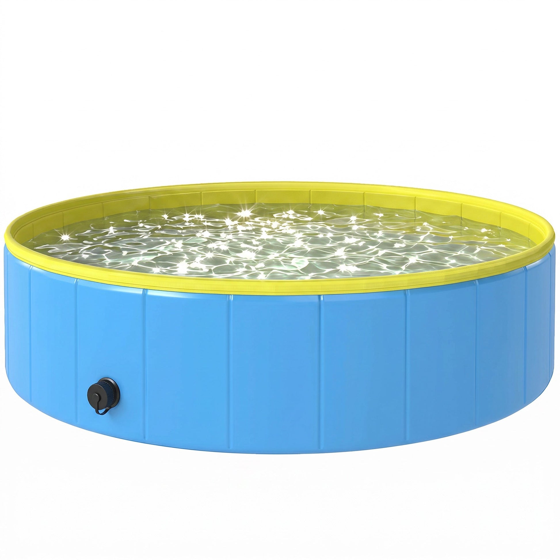 Foldable Dog Pool for Puppies and Ducks, Thickened PVC Dog Paddling Pool Bath Tub Hard Board, Anti-Slip Bottom and Hose Adapter for Easy Drainage, 120 x 30cm, Blue and Yellow