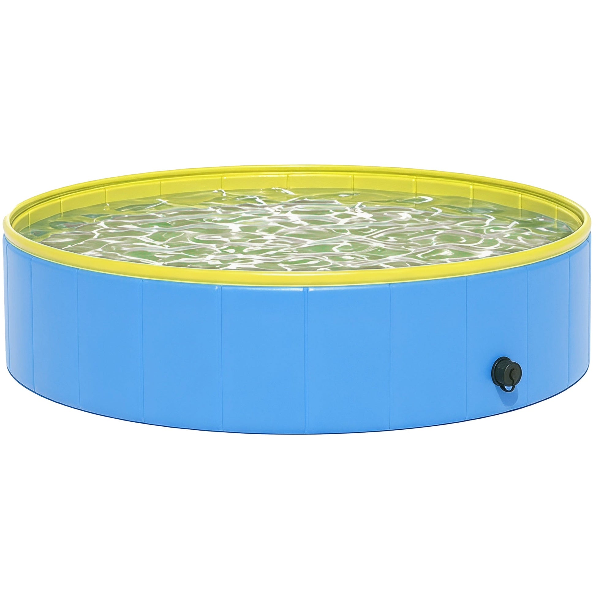 Foldable Dog Pool for Puppies and Ducks, Thickened PVC Dog Paddling Pool Bath Tub Hard Board, Anti-Slip Bottom and Hose Adapter for Easy Drainage, 120 x 30cm, Blue and Yellow