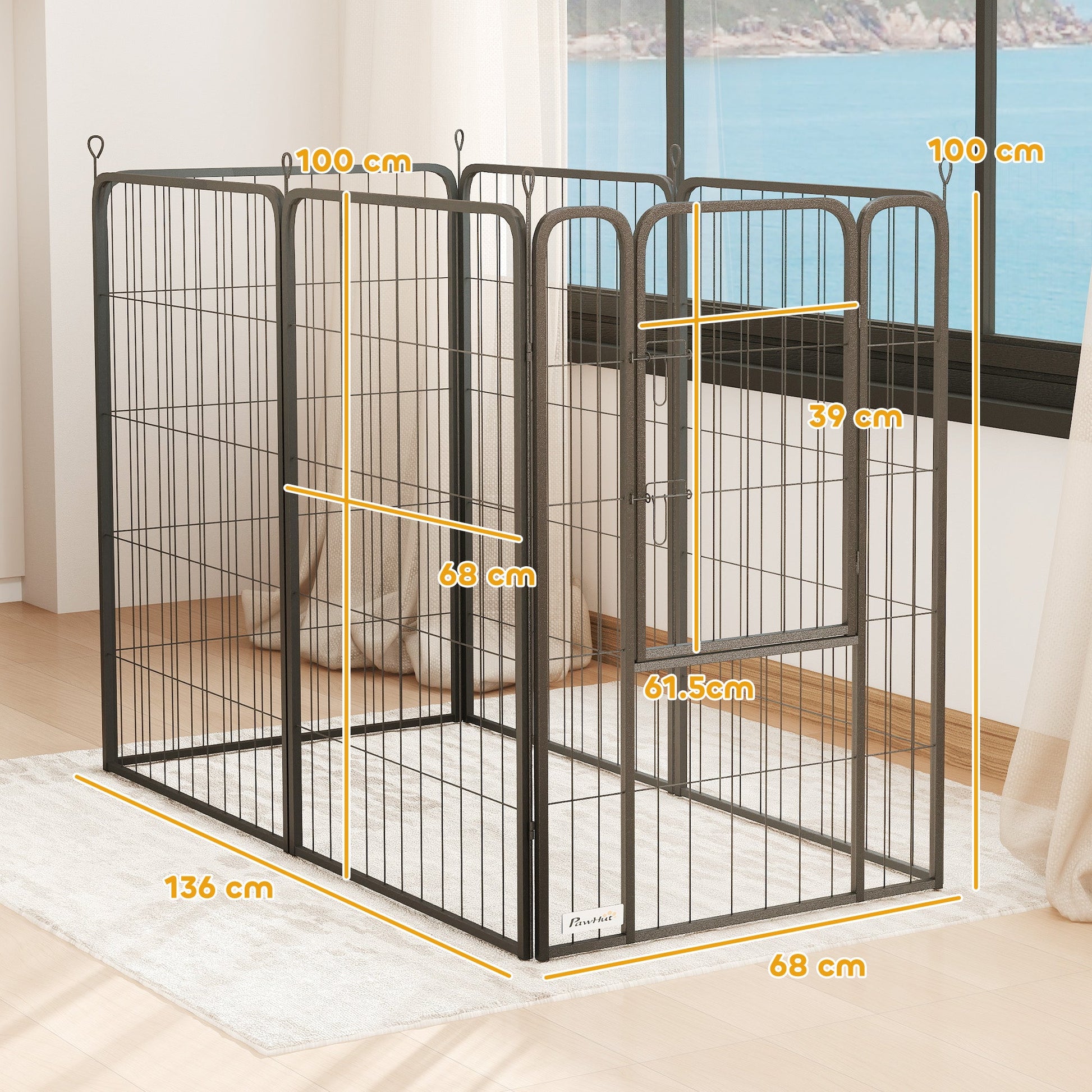 Dog Pen, 6 Panel Puppy Pen, Steel Dog Playpen, for Large Breeds, 100cm Tall, Black