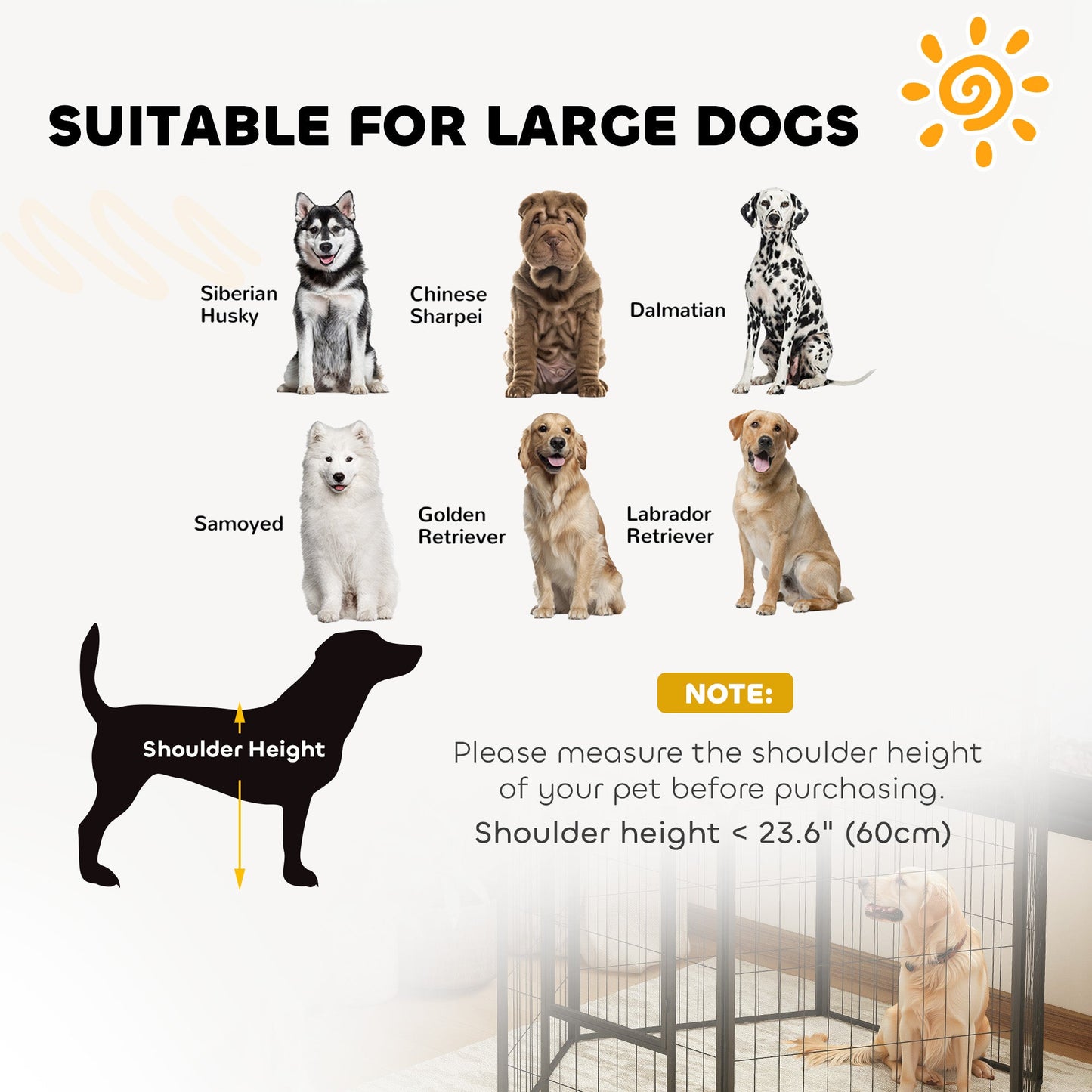 Dog Pen, 6 Panel Puppy Pen, Steel Dog Playpen, for Large Breeds, 100cm Tall, Black