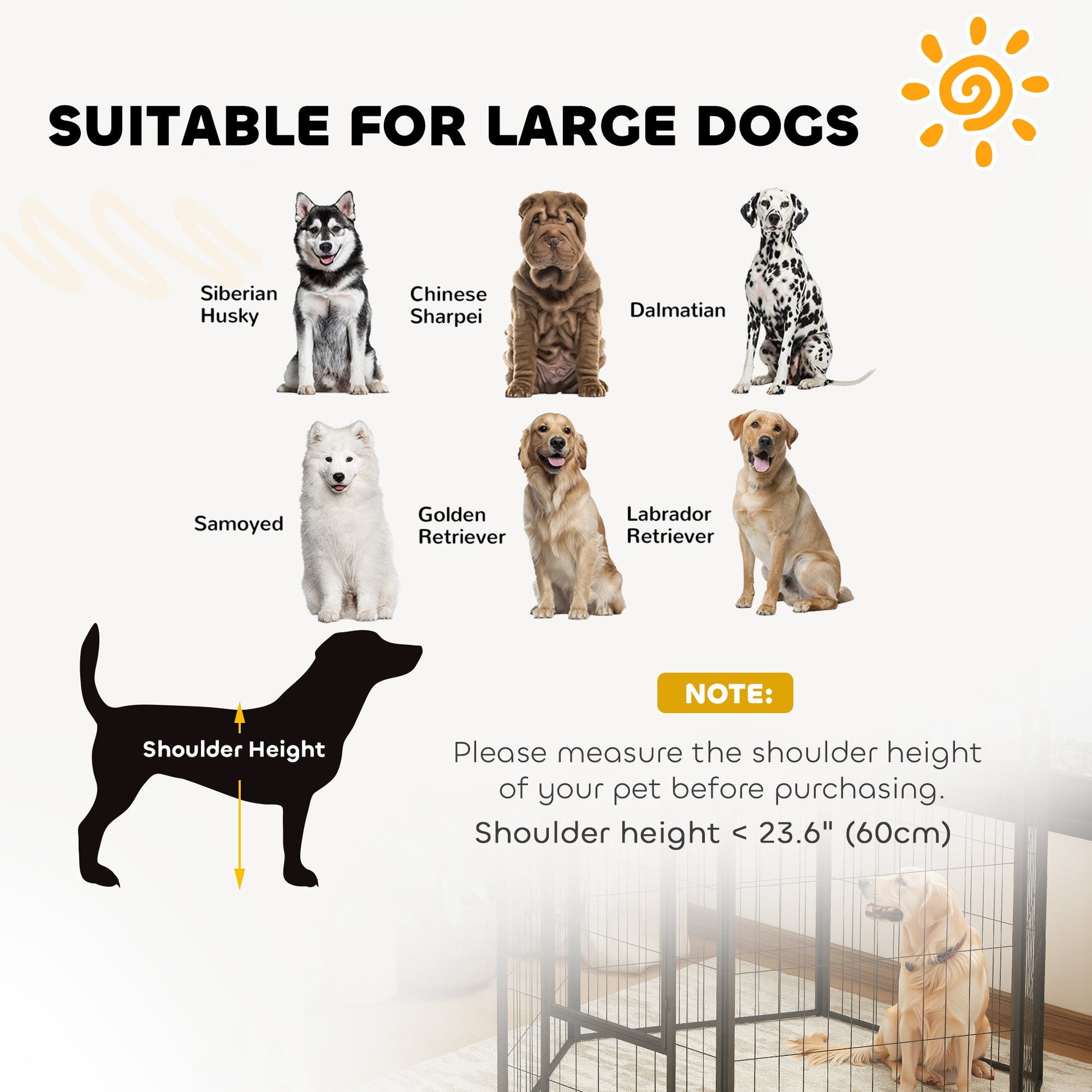 Dog Pen, 6 Panel Puppy Pen, Steel Dog Playpen, for Large Breeds, 100cm Tall, Black