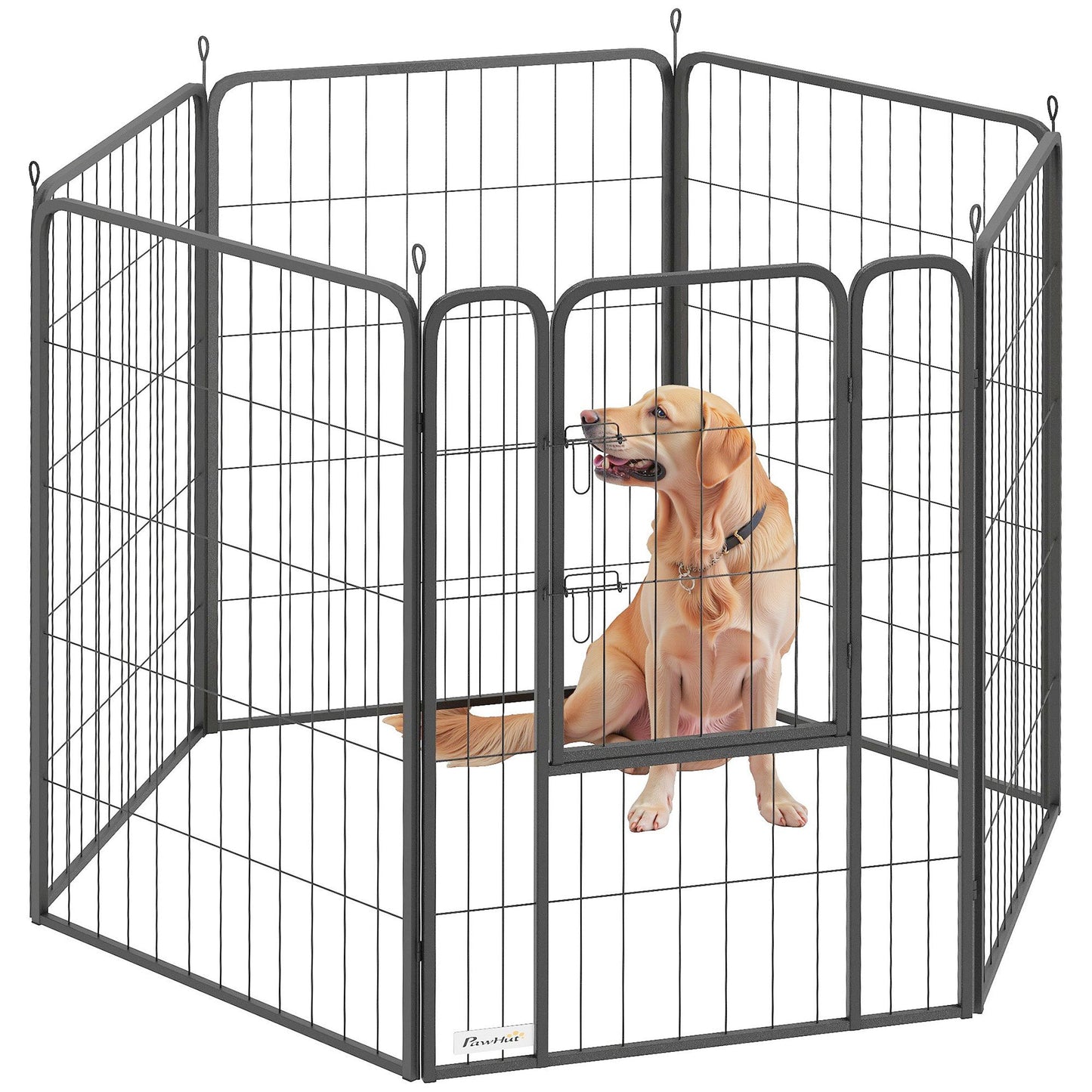 Dog Pen, 6 Panel Puppy Pen, Steel Dog Playpen, for Large Breeds, 100cm Tall, Black