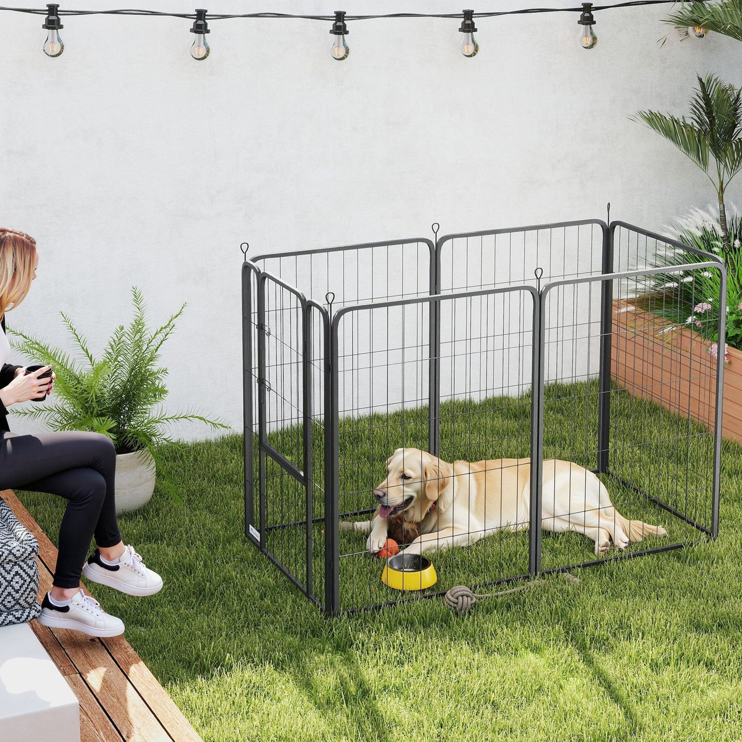 Dog Pen, 6 Panel Puppy Pen, Steel Dog Playpen, for Large Breeds, 100cm Tall, Black