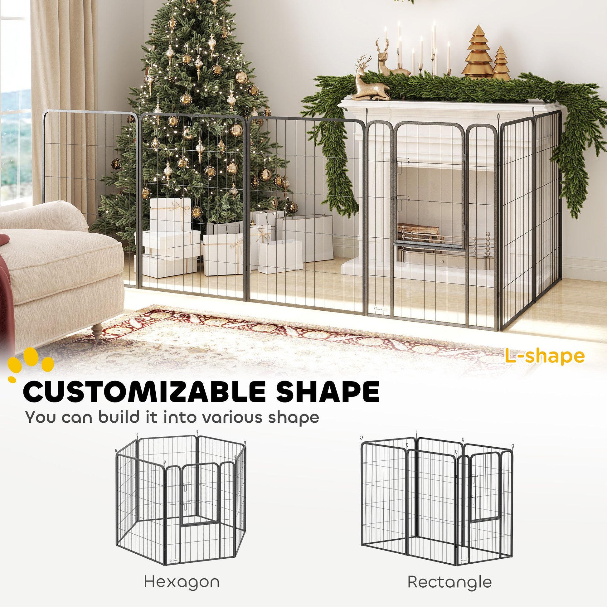 Dog Pen, 6 Panel Puppy Pen, Steel Dog Playpen, for Large Breeds, 100cm Tall, Black