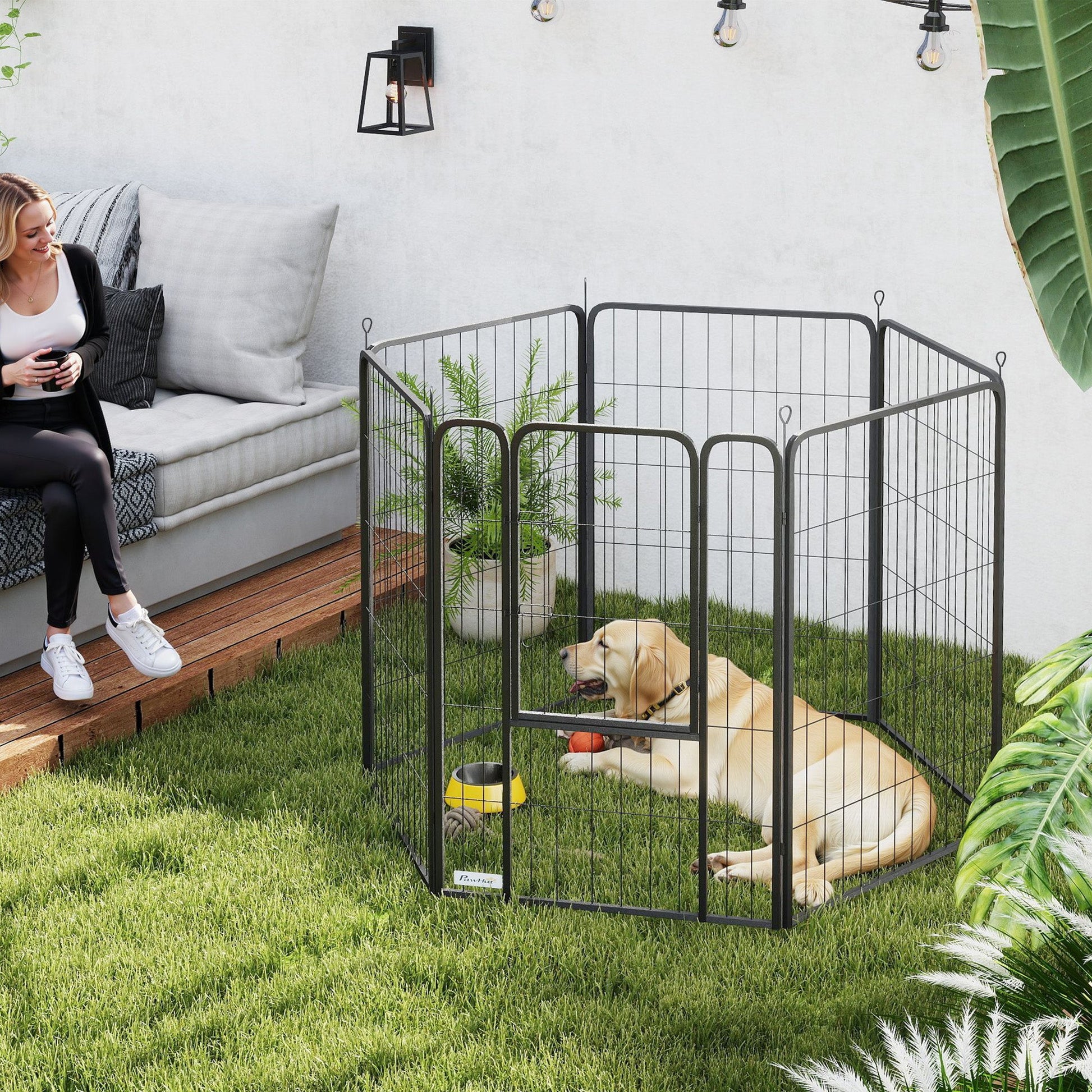 Dog Pen, 6 Panel Puppy Pen, Steel Dog Playpen, for Large Breeds, 100cm Tall, Black