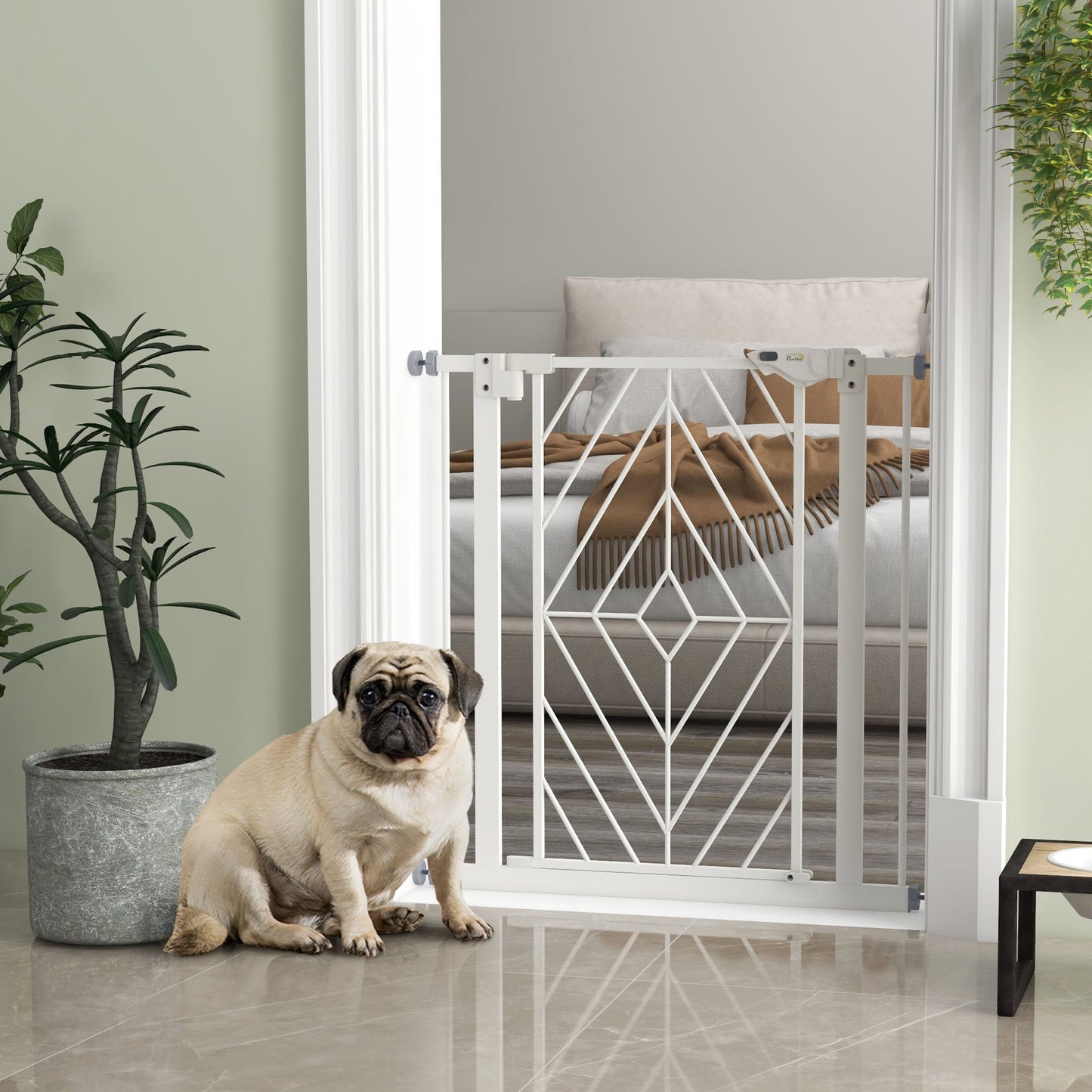Pressure Fit Safety Gate for Doorways and Staircases, Dog Gate with Auto Closing Door, Pet Barrier for Hallways with Double Locking, Openings 74-80cm - White