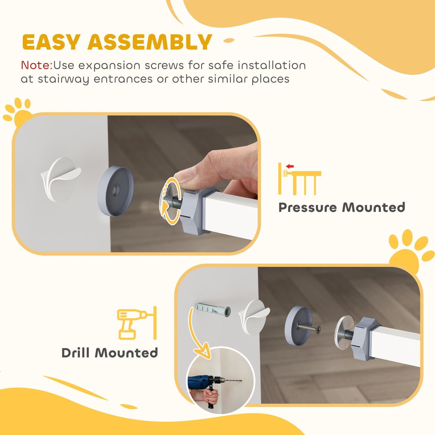 Pressure Fit Safety Gate for Doorways and Staircases, Dog Gate with Auto Closing Door, Pet Barrier for Hallways with Double Locking, Openings 74-80cm - White