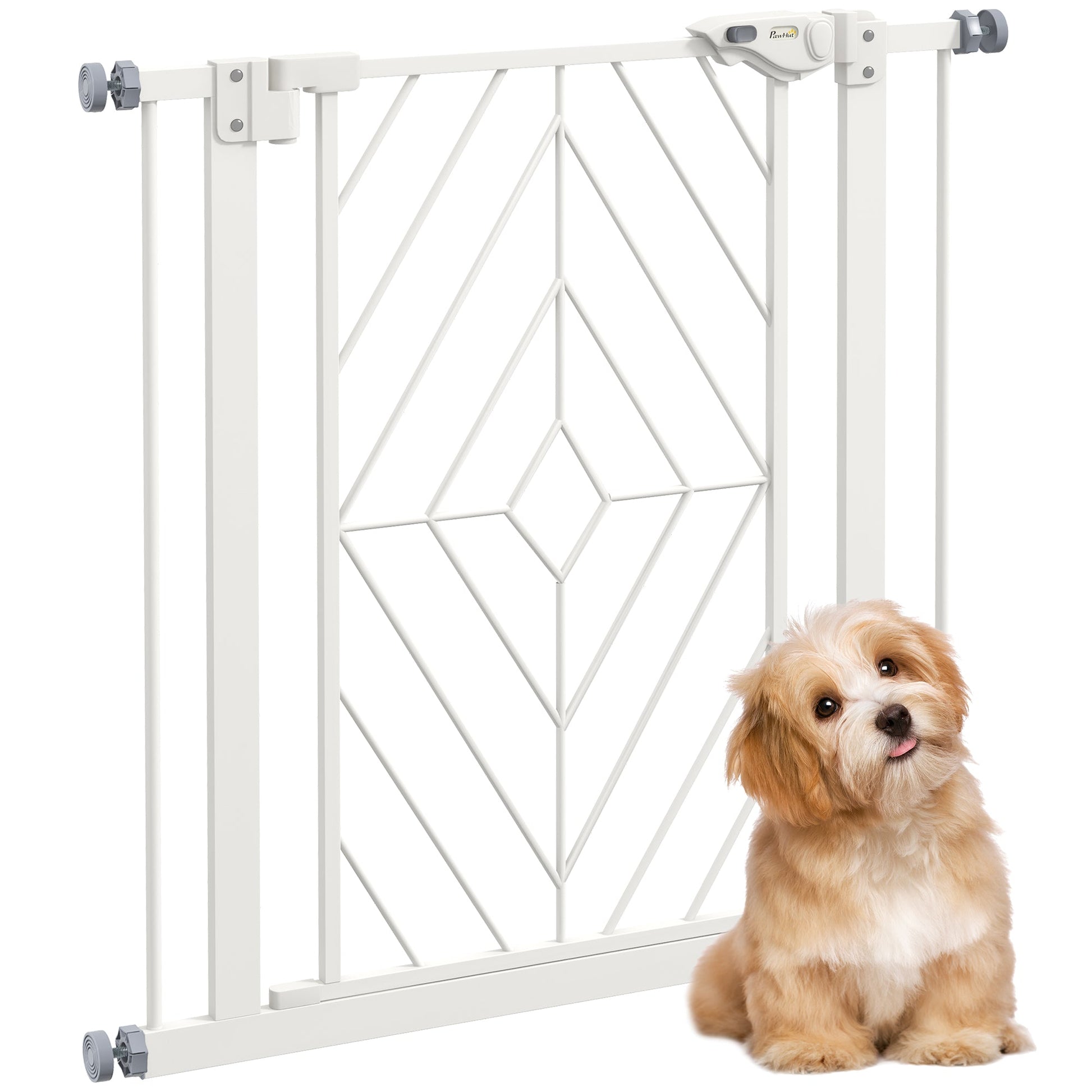 Pressure Fit Safety Gate for Doorways and Staircases, Dog Gate with Auto Closing Door, Pet Barrier for Hallways with Double Locking, Openings 74-80cm - White