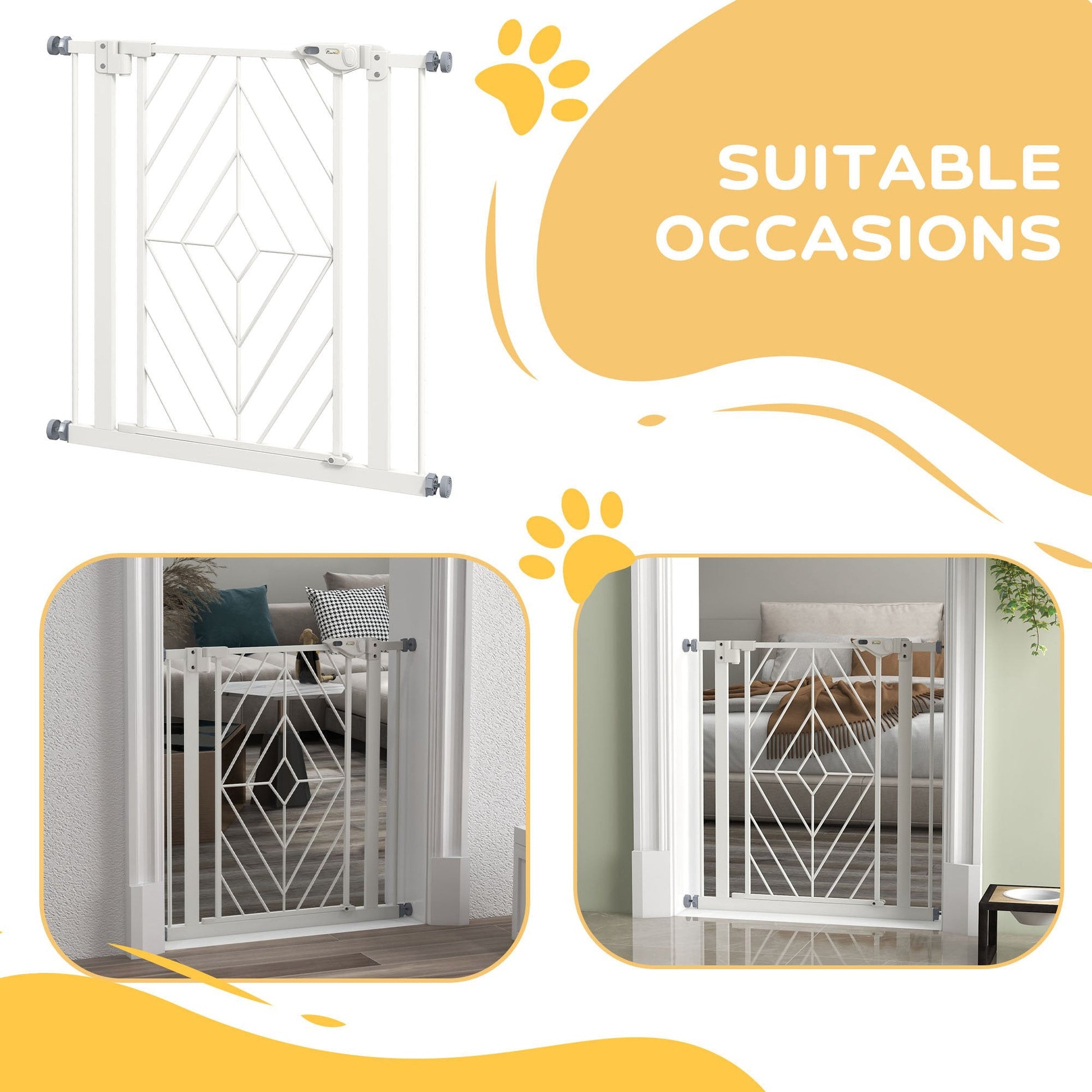Pressure Fit Safety Gate for Doorways and Staircases, Dog Gate with Auto Closing Door, Pet Barrier for Hallways with Double Locking, Openings 74-80cm - White