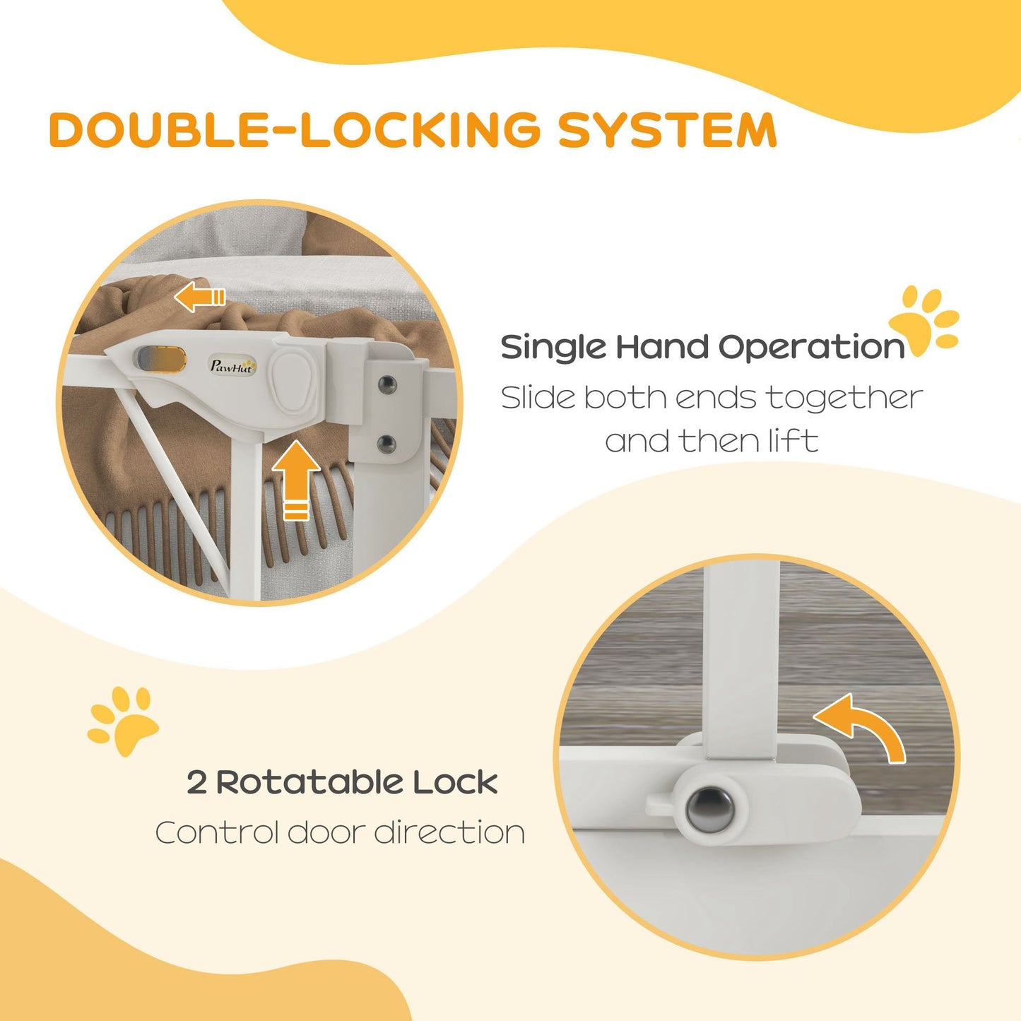 Pressure Fit Safety Gate for Doorways and Staircases, Dog Gate with Auto Closing Door, Pet Barrier for Hallways with Double Locking, Openings 74-80cm - White