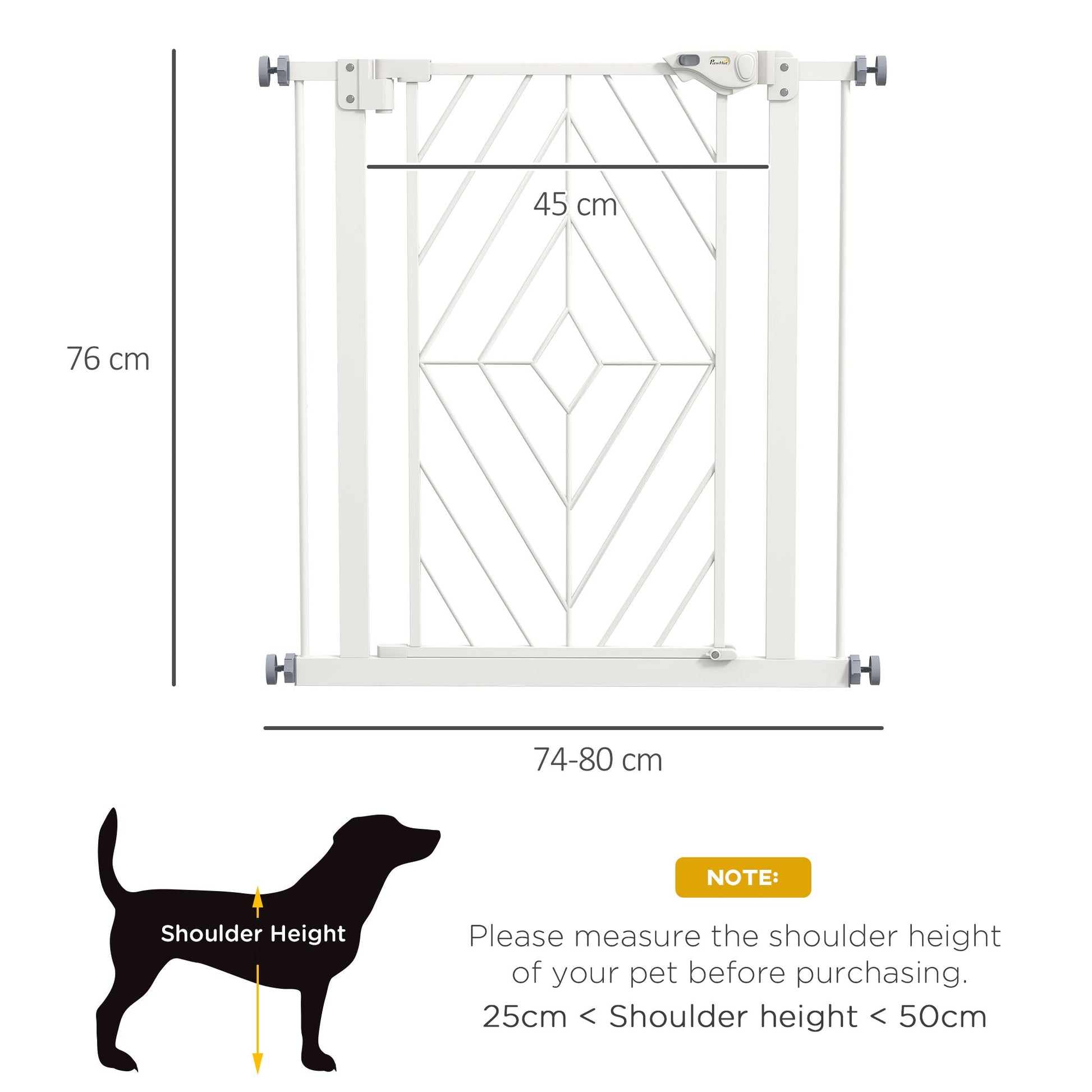 Pressure Fit Safety Gate for Doorways and Staircases, Dog Gate with Auto Closing Door, Pet Barrier for Hallways with Double Locking, Openings 74-80cm - White