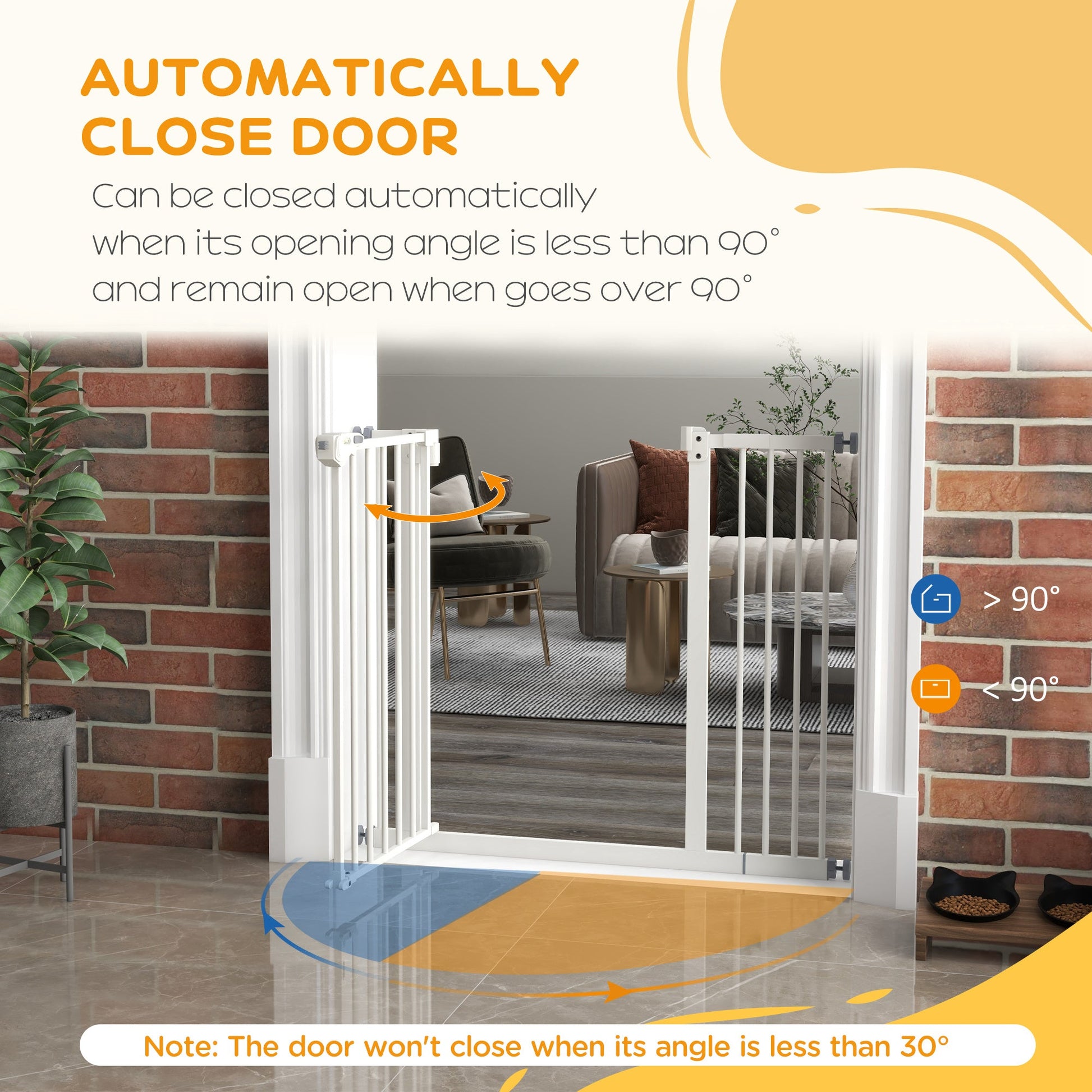Dog Gate Stair Gate Pressure Fit Pets Barrier Auto Close for Doorway Hallway, 74-94cm Wide Adjustable, White