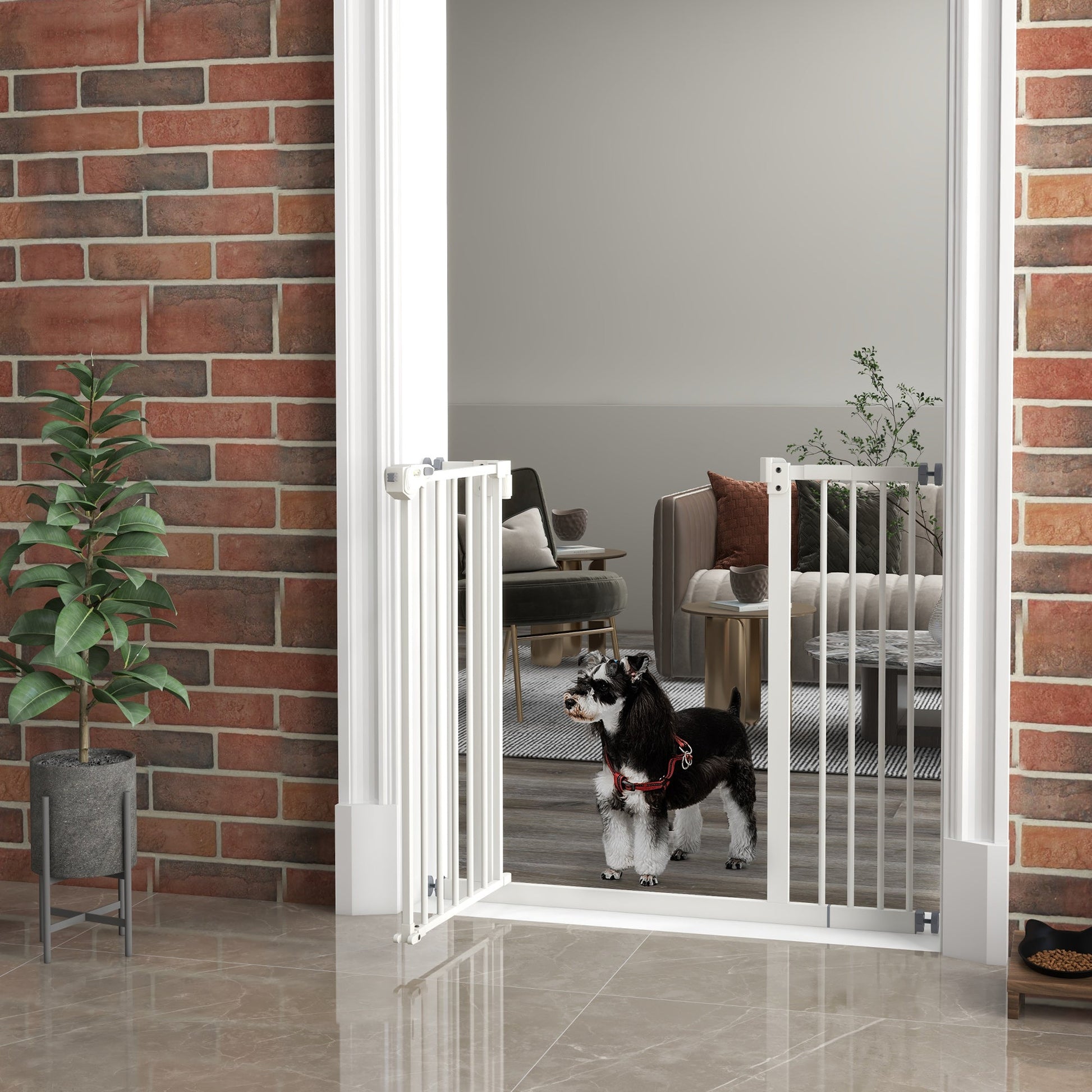 Dog Gate Stair Gate Pressure Fit Pets Barrier Auto Close for Doorway Hallway, 74-94cm Wide Adjustable, White