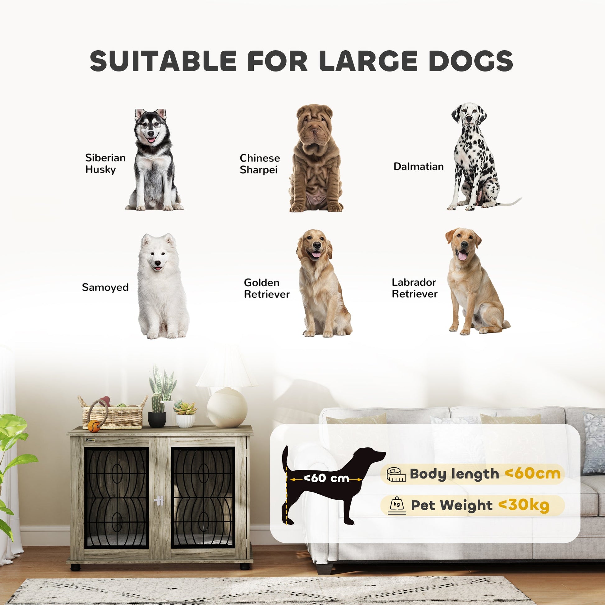 Dog Crate Furniture, Dog Cage with Soft Washable Cushion, Furniture-Style Pet Kennel Indoor House End Side Table for Small Medium Large Breeds, 100 x 60 x 73.5 cm, Grey