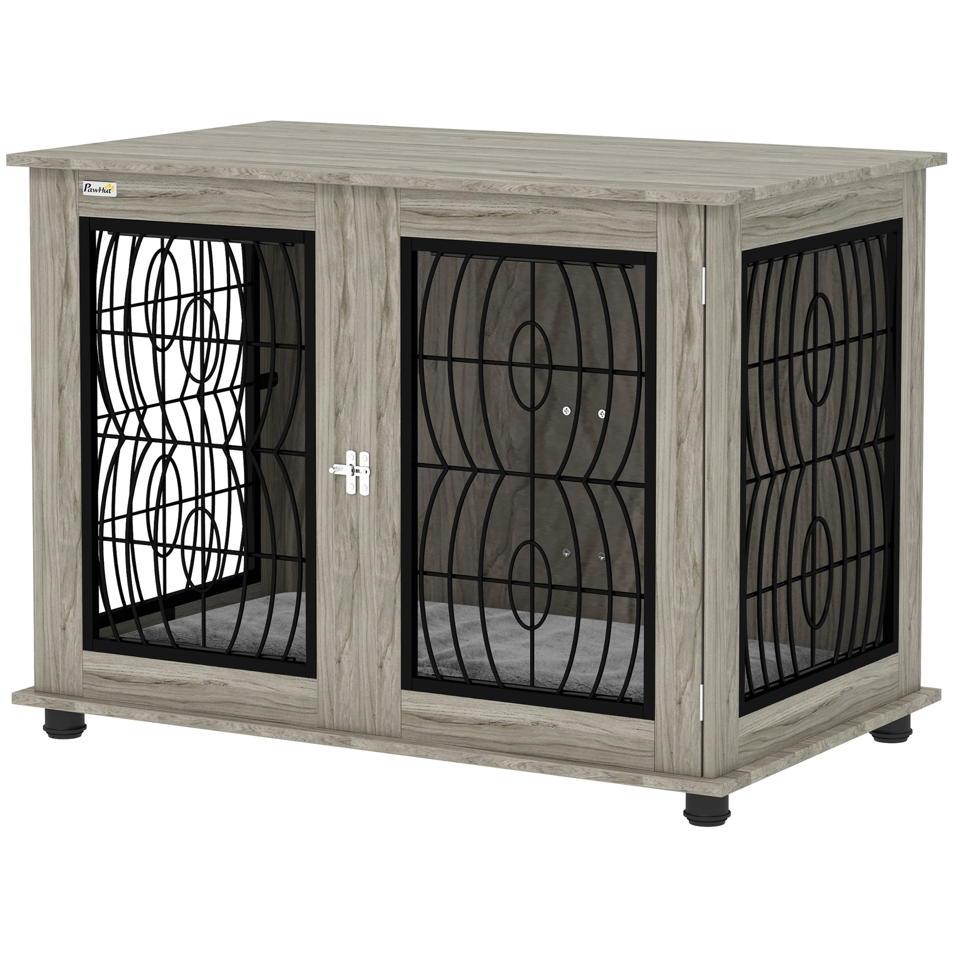 Dog Crate Furniture, Dog Cage with Soft Washable Cushion, Furniture-Style Pet Kennel Indoor House End Side Table for Small Medium Large Breeds, 100 x 60 x 73.5 cm, Grey