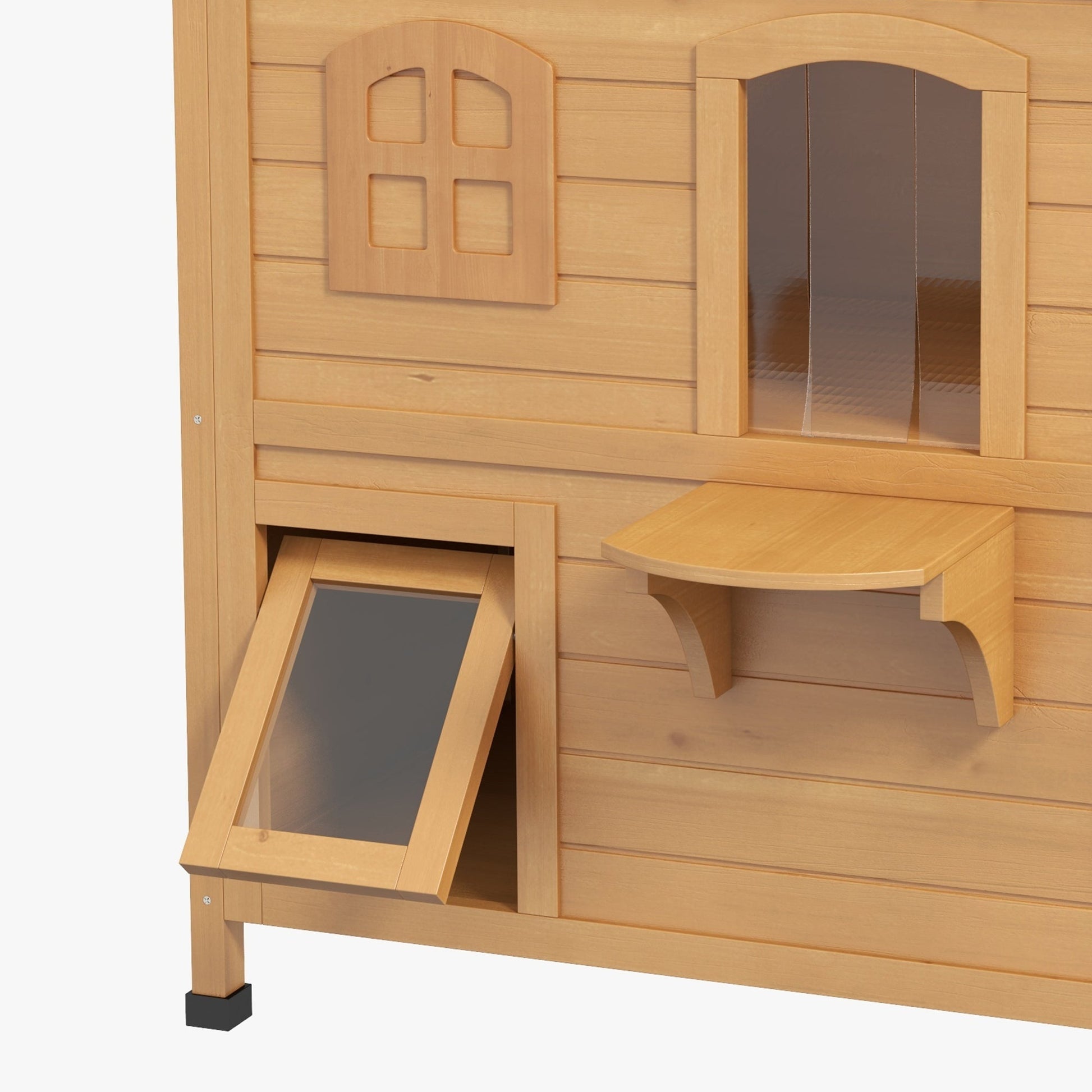  2-story Cat House Outdoor, Weatherproof Wooden Cat Enclosure for Feral Cats with Escape Door, Openable Roof, Jumping Platforms, Natural Wood Finish