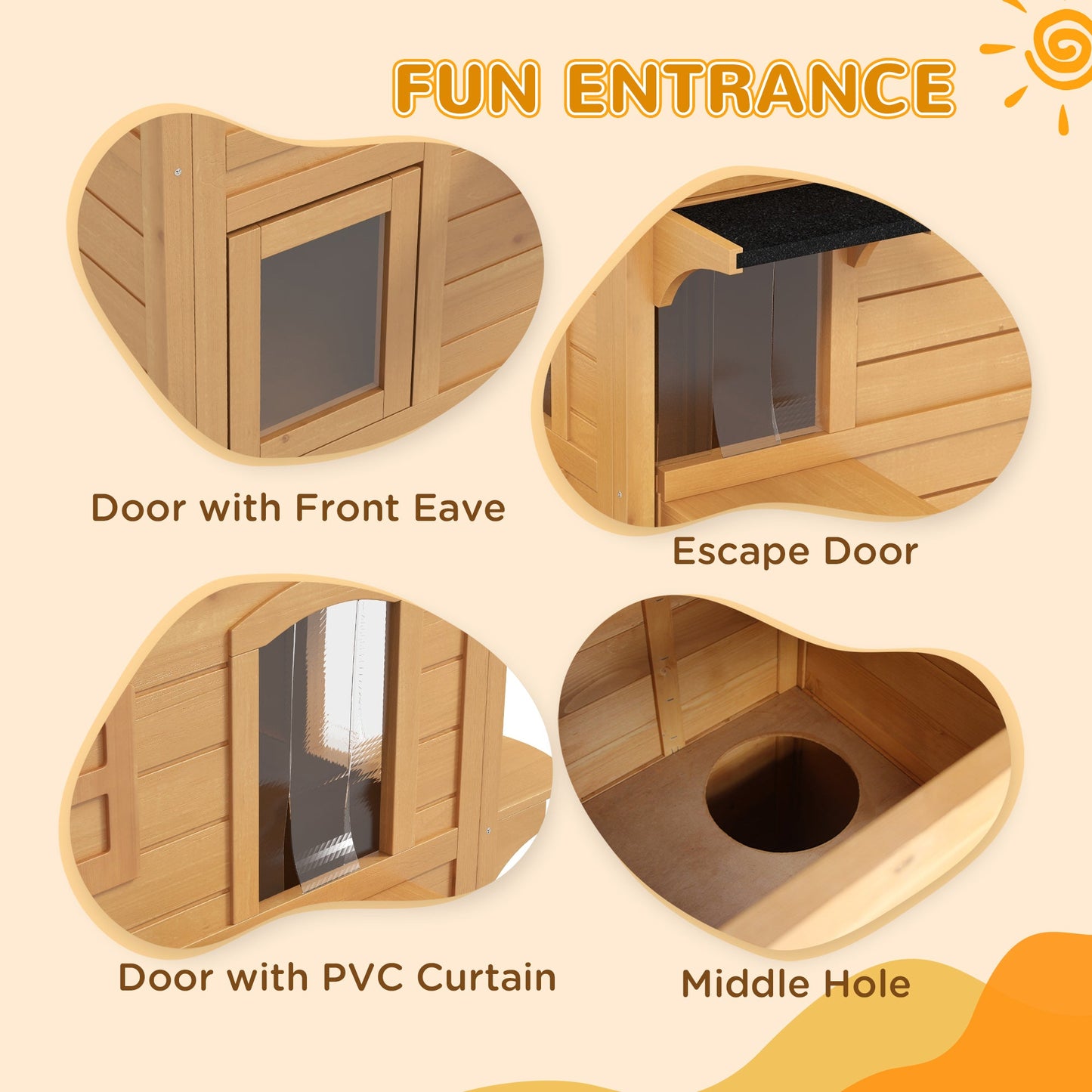  2-story Cat House Outdoor, Weatherproof Wooden Cat Enclosure for Feral Cats with Escape Door, Openable Roof, Jumping Platforms, Natural Wood Finish