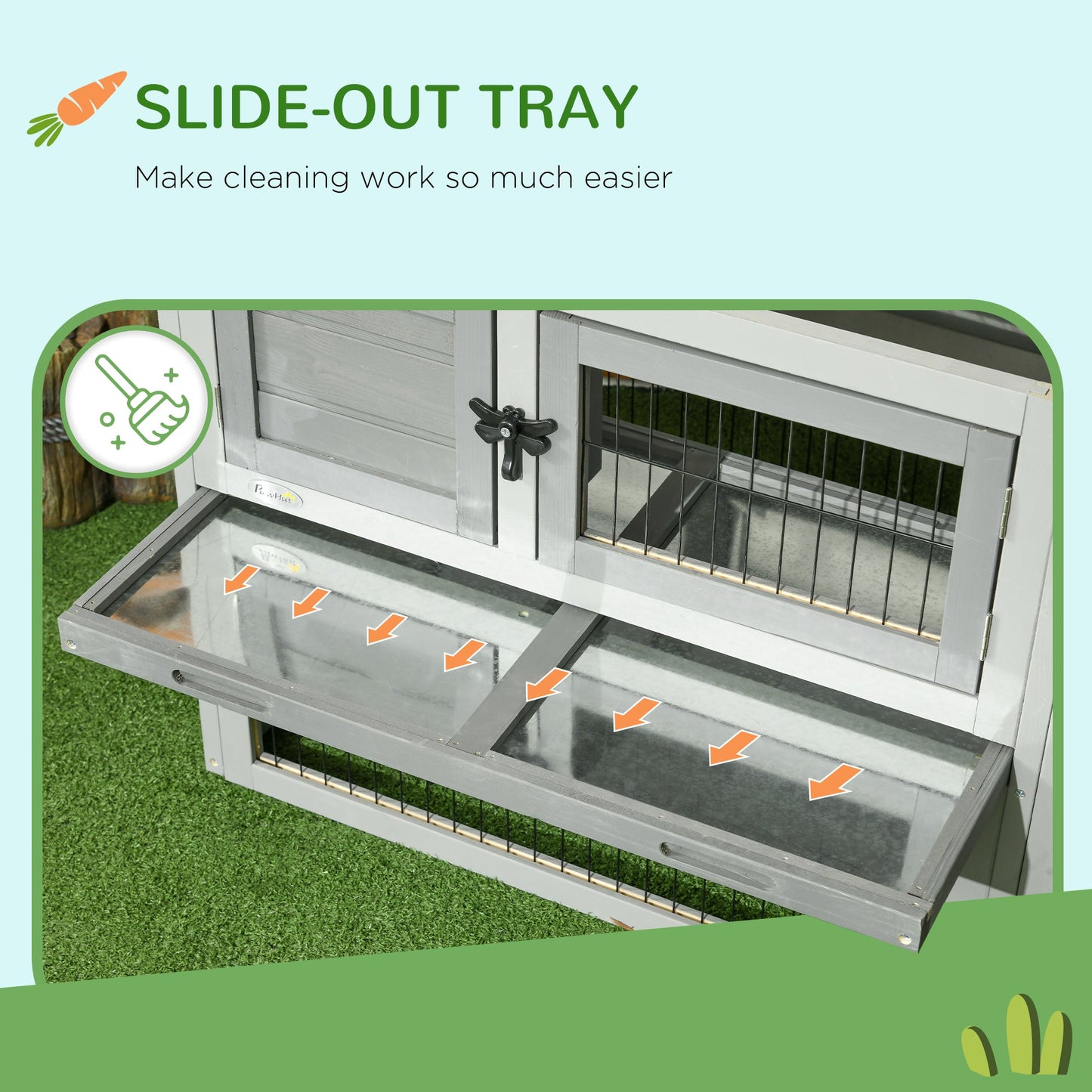 Rabbit Hutch Outdoor, Wooden Guinea Pig Hutch with Run, Openable Roof, Pull-Out Tray, Ramp for 1-2 Rabbits, 150 x 52.5 x 68 cm, Grey